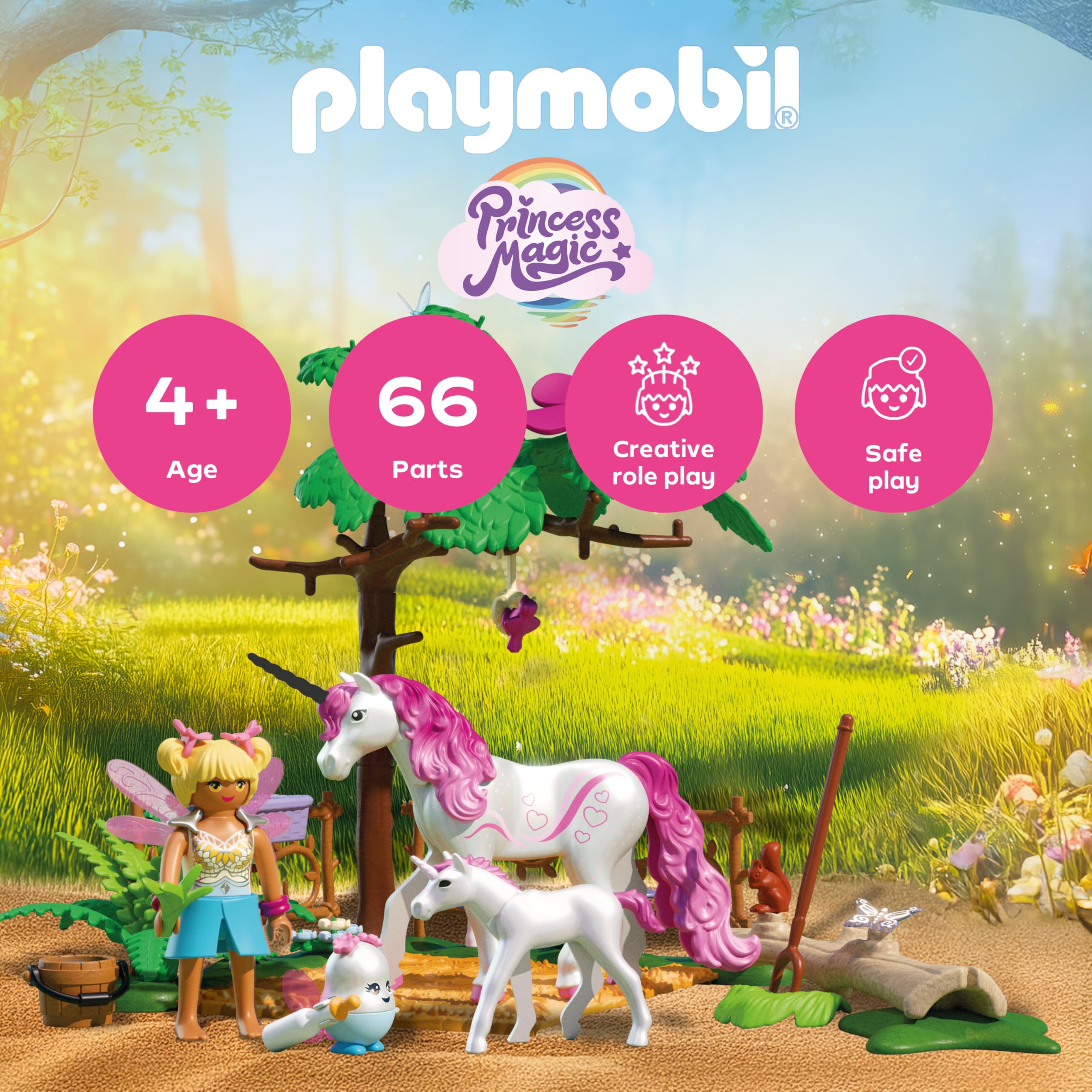 Playmobil Magic Unicorns Enchanting Stable Playset - Unicorn Mom and Foal with Fairy & Joyling Figures 5