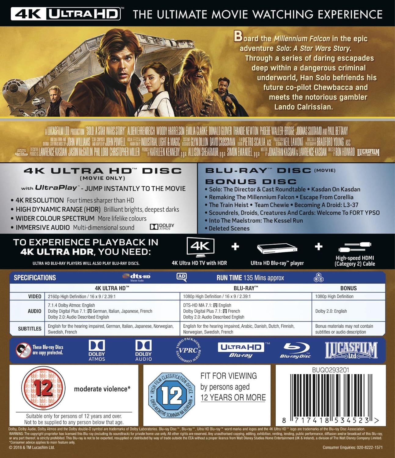 Solo: A Star Wars Story [4K] [2018] [Region Free] 2