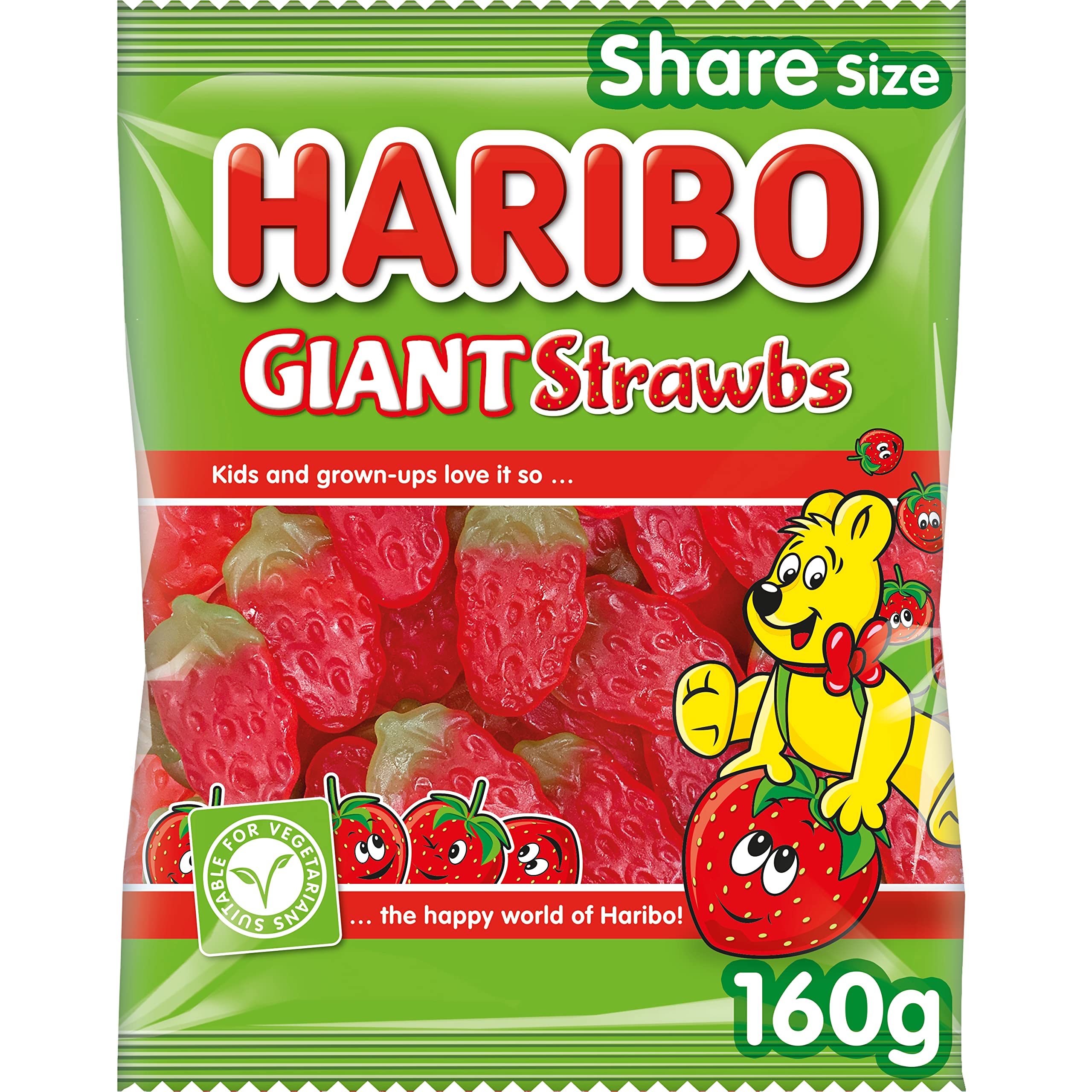 HARIBO Giant Strawbs Gummy Candy - Fruity and Chewy Strawberry Shape | 160g Share Size 1