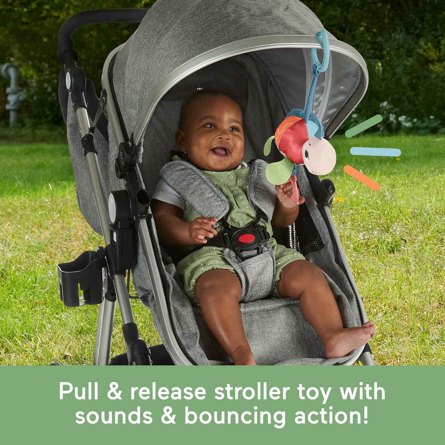 Fisher-Price Planet Friends Sea Me Bounce Turtle - Plush Stroller Toy with Teether & Jingle Sounds 6