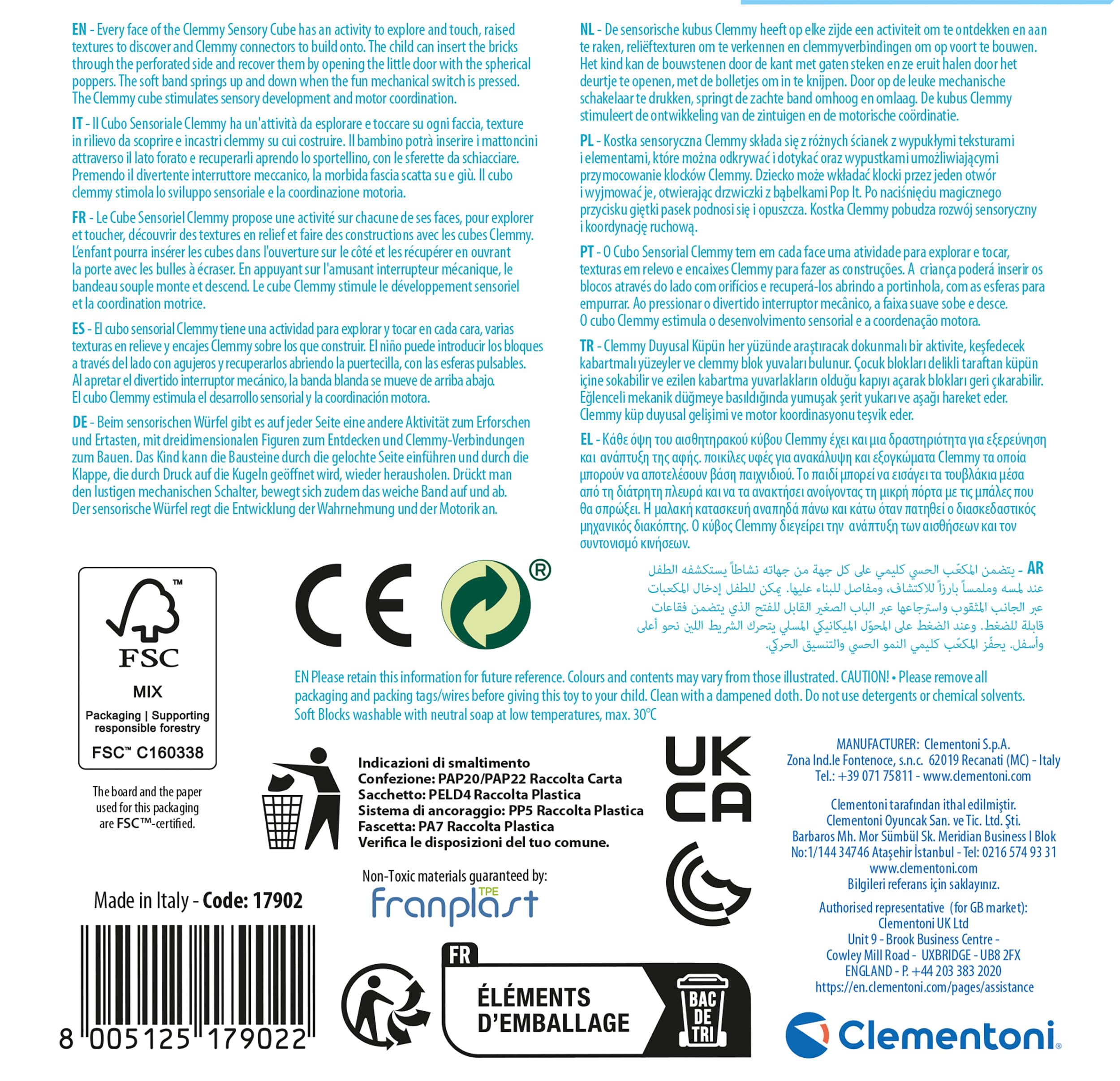 Clementoni Baby Sensory Cube - Soft Building Blocks for Kids 6 Months+ 10