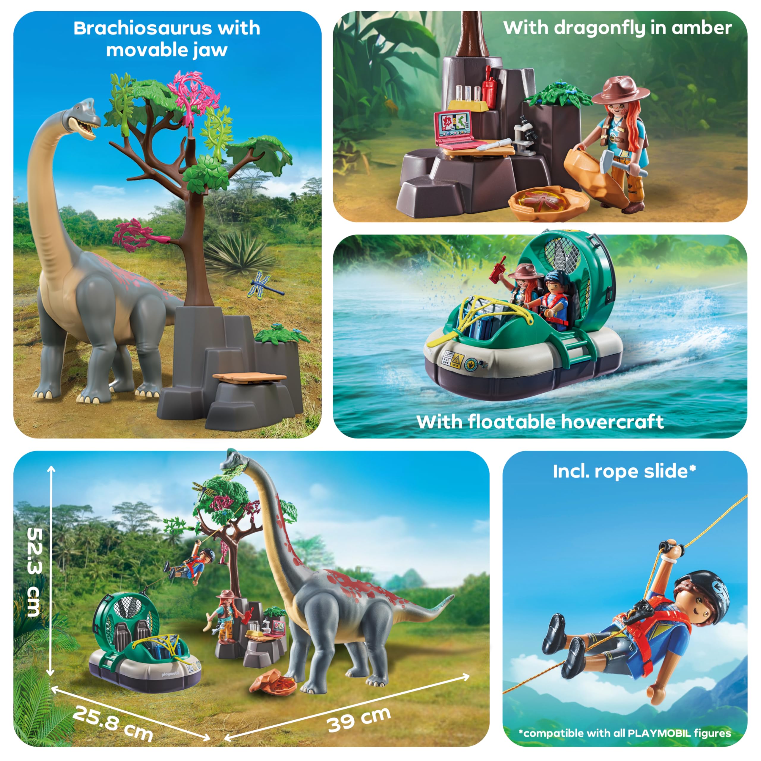 Playmobil Dinos Brachiosaurus Encounter with Hovercraft - Action Playset for Kids 4-10 8