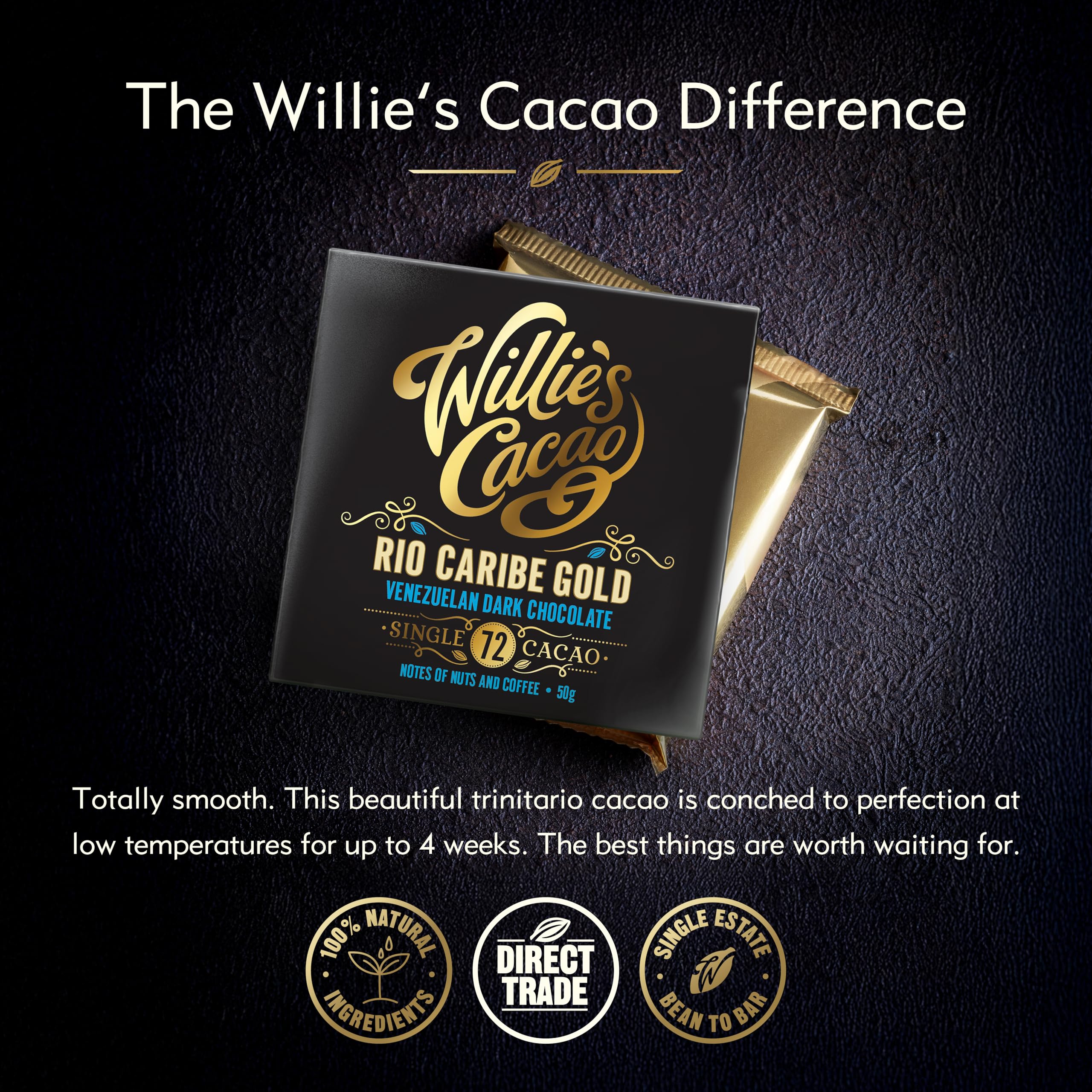 Willie's Cacao - Rio Caribe 72% Dark Chocolate Bar - 50g x 12 - Nutty, Coffee Notes 4