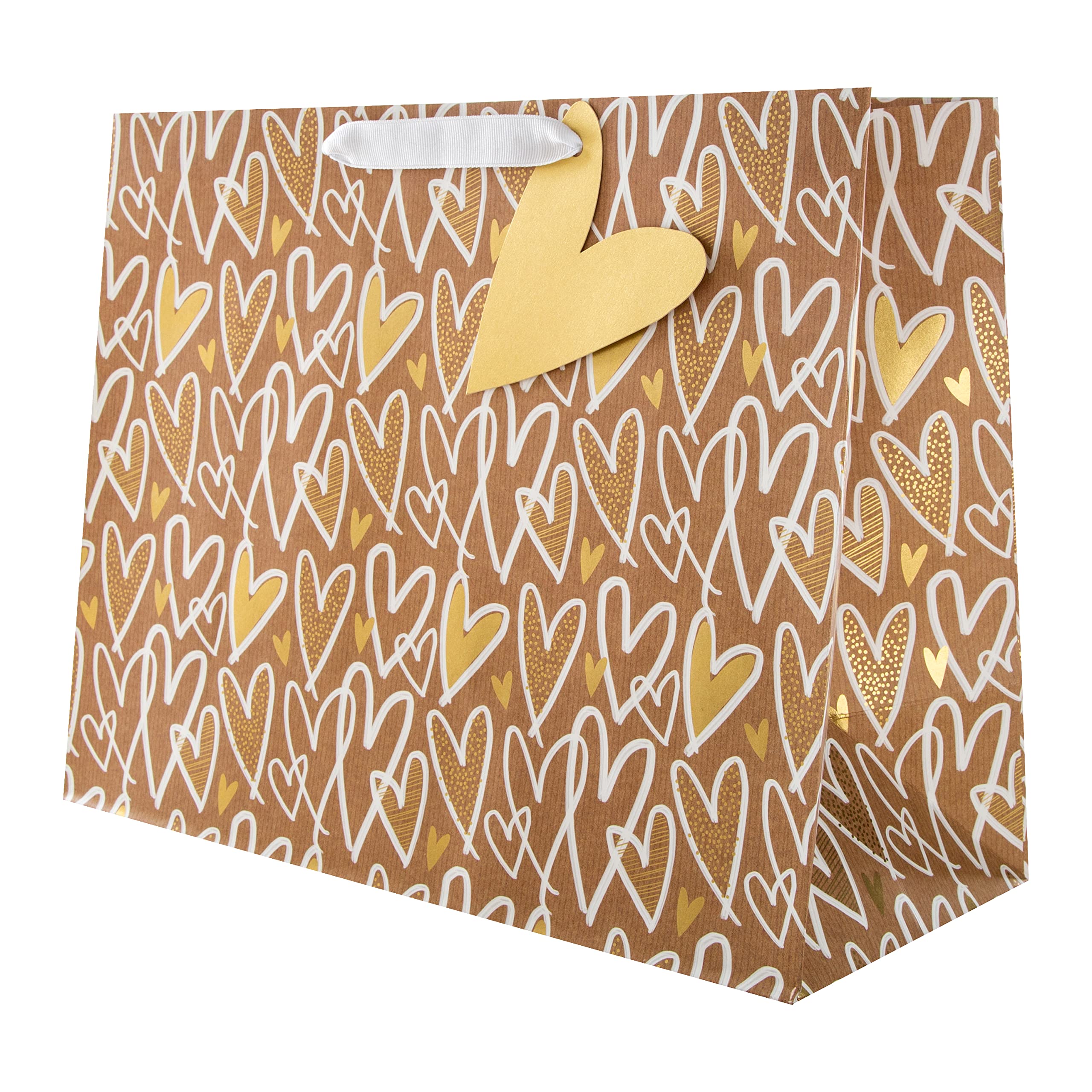 Hallmark Large Gift Bag - Kraft Hearts Design | Gold Foil Accent | 33cm x 26.5cm x 14.6cm 1