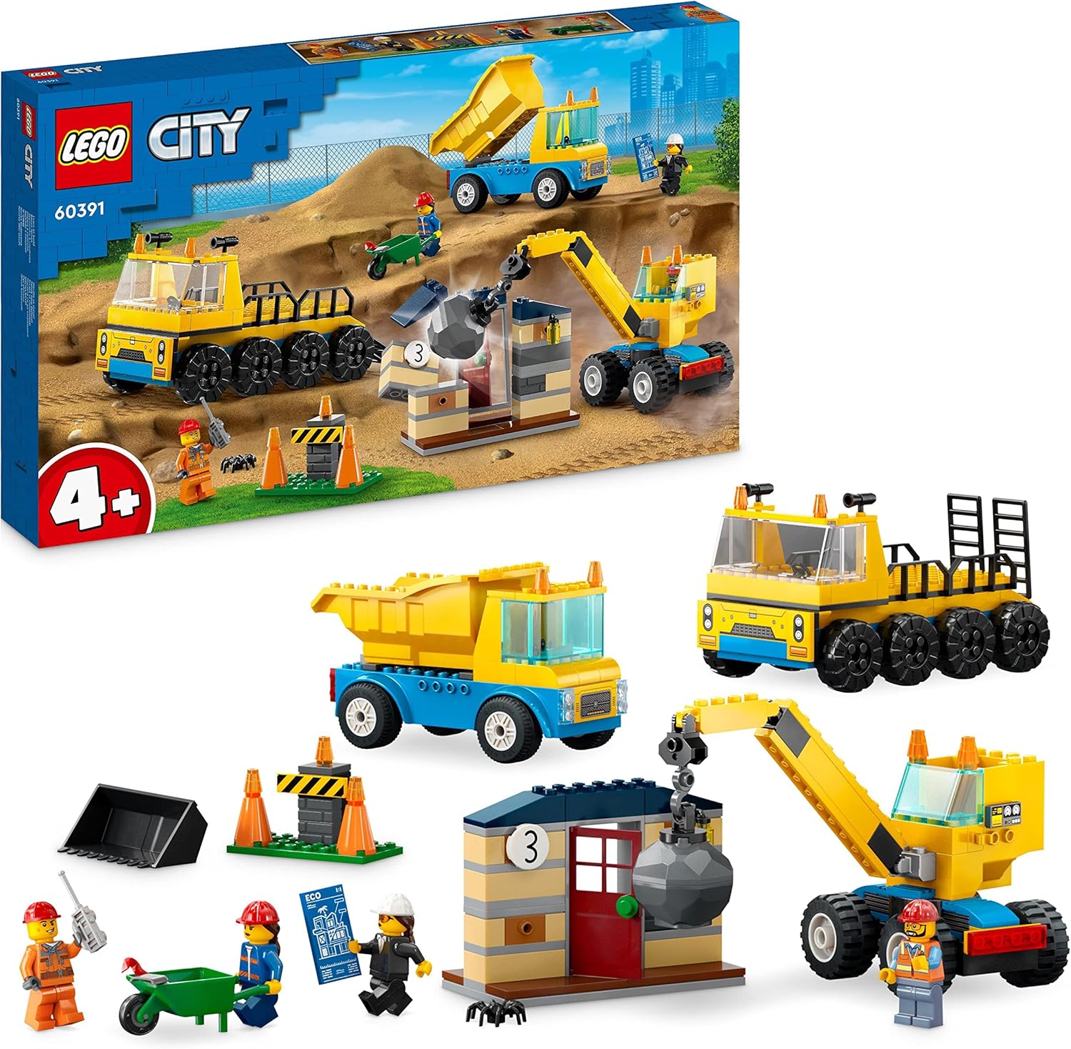 LEGO 60391 City Construction Trucks and Wrecking Ball Crane Playset - 4+ Years 1