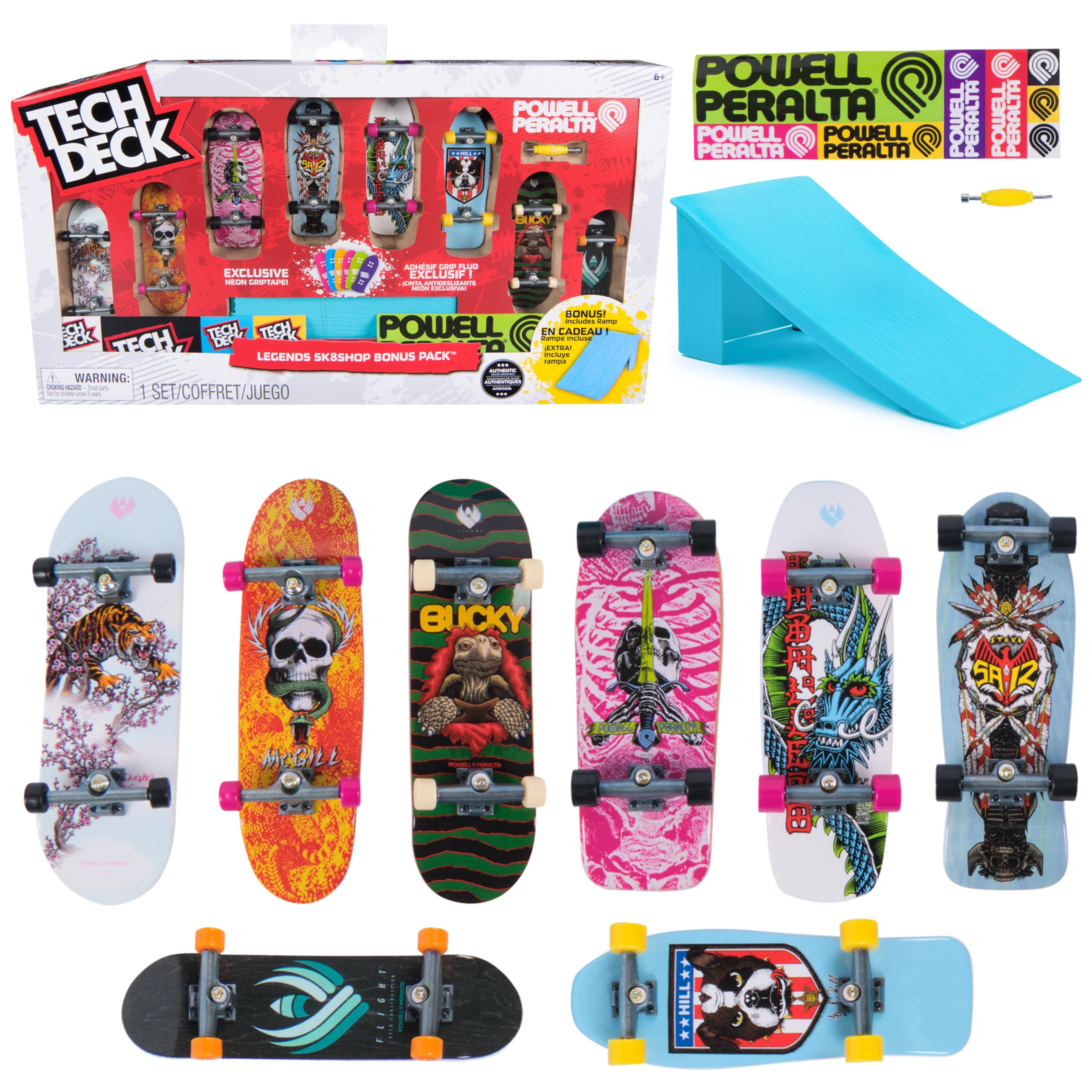 Tech Deck Powell Peralta Legends SK8Shop Bonus Pack with Ramp - 8 Customizable Fingerboards for Ages 6+ 1