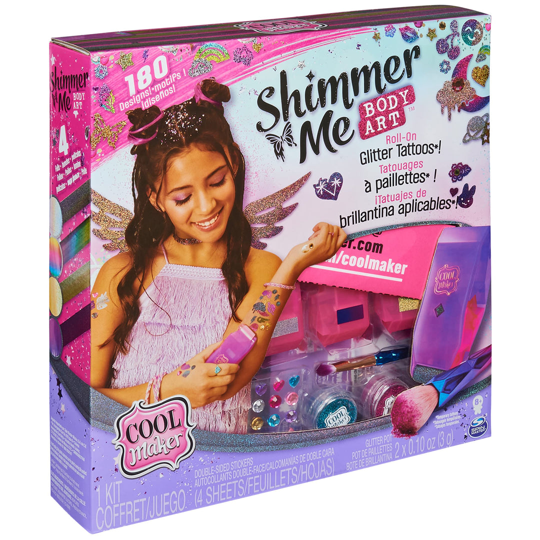 Cool Maker Shimmer Me Body Art con rullo, 4 lamine metalliche e 180 disegni, tatuaggi temporanei per bambini