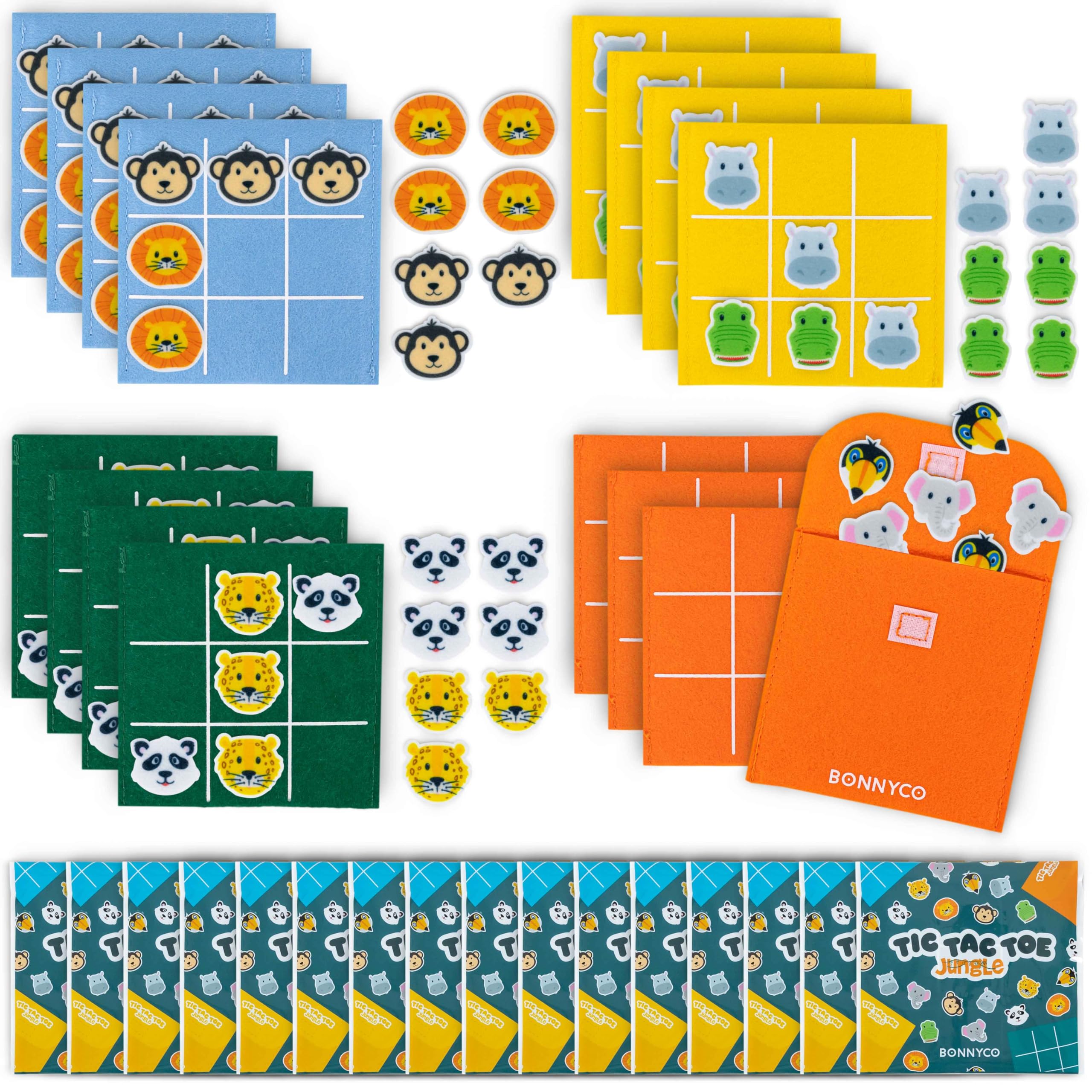 BONNYCO Jungle Animals Tic Tac Toe - 16 Pack Party Favors for Kids