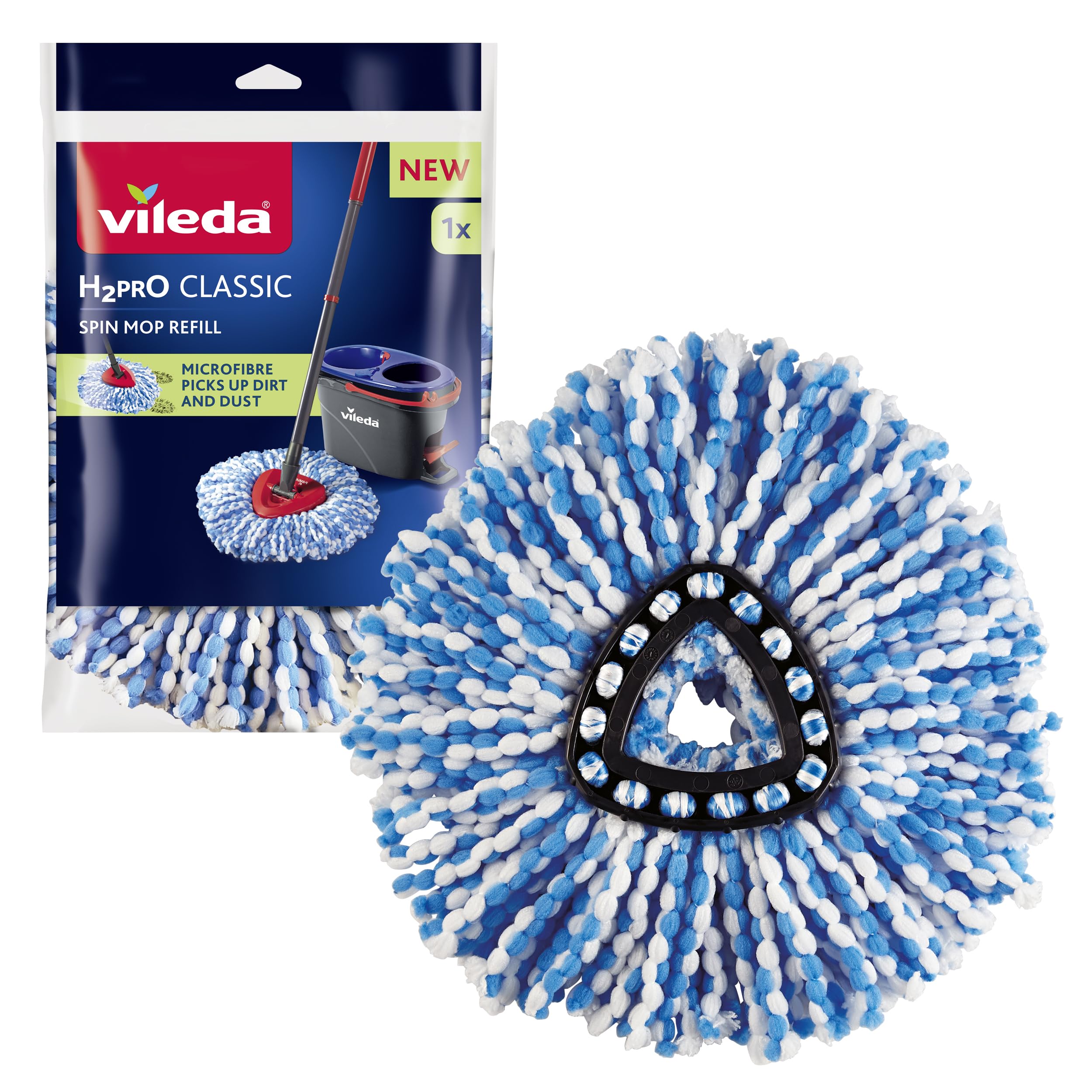 Vileda H2PrO Spin Mop Head Refill - Microfibre Power for Stubborn Dirt Removal | Machine Washable 1