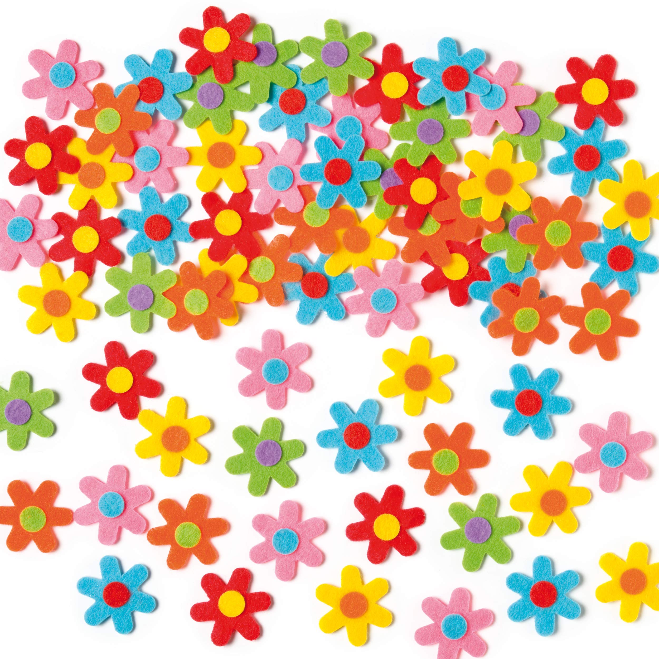 Baker Ross Self Adhesive Flower Felt Stickers (EV1563) - 200 Pack, 30mm, Assorted Colors