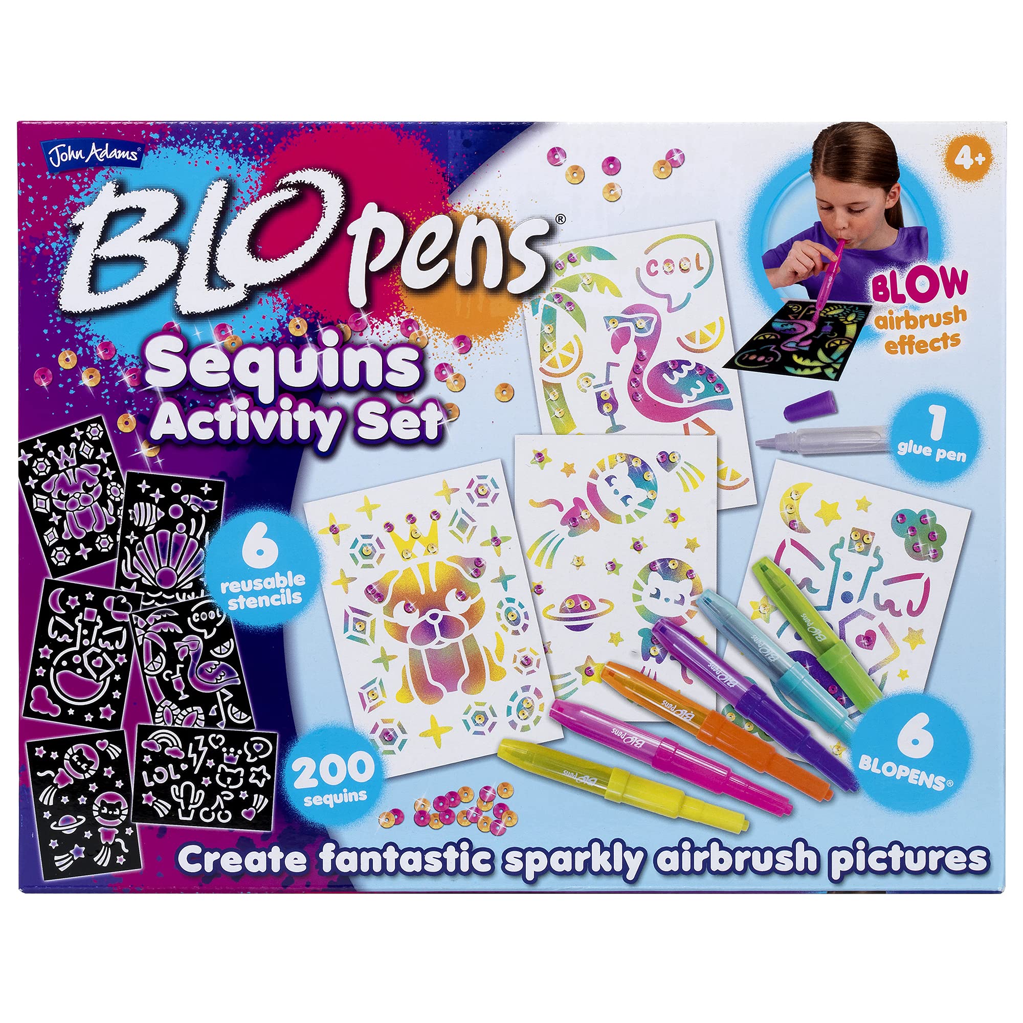 John Adams BLOPENS Sequins Activity Set - Airbrush Art Kit | Ages 4+ 5