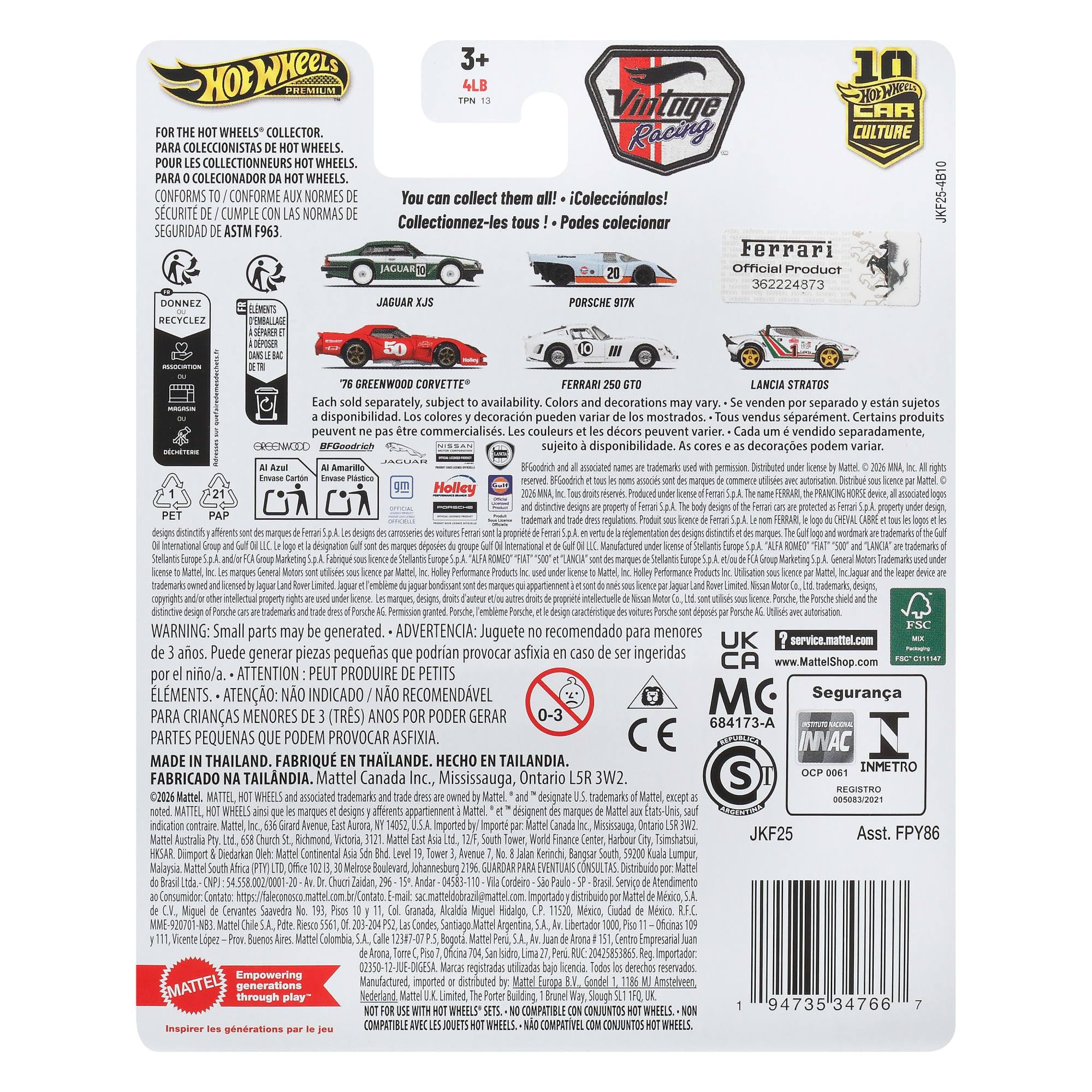 Hot Wheels Premium Car Culture Ferrari 250 GTO Die-Cast Vehicle | 1:64 Scale | Metal/Metal