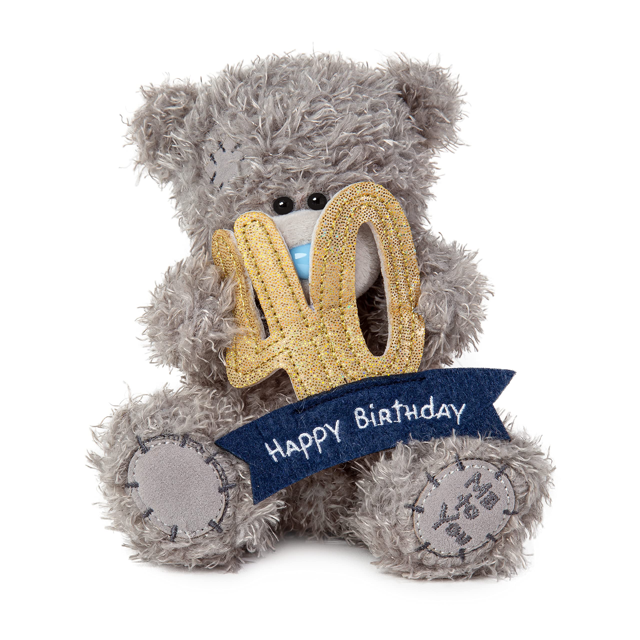 Me To You Bear Tatty Teddy 40th Birthday Bear with 40 Banner | Grey/Blue/Gold | 15cm Tall