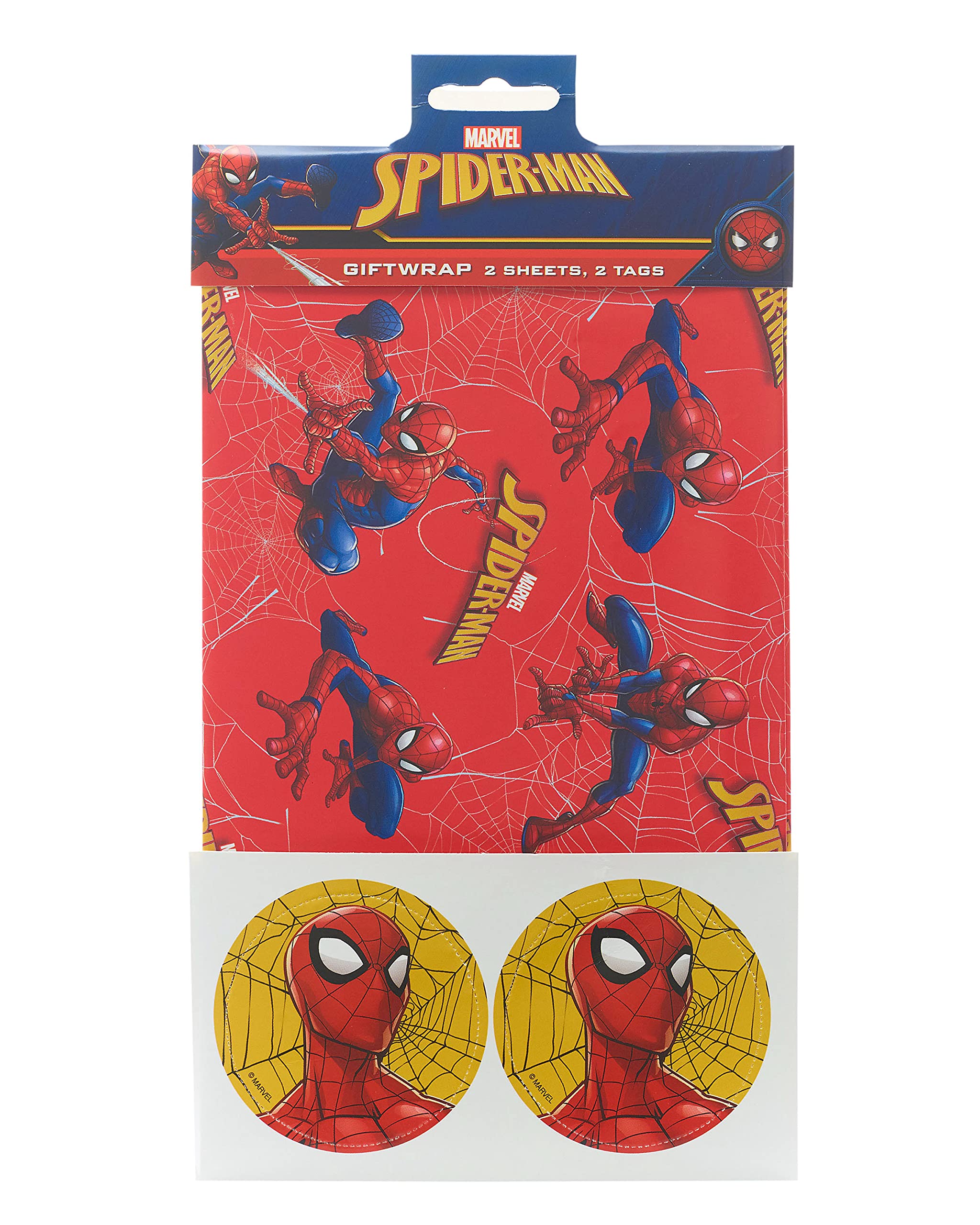 UK Greetings Spider-Man Gift Wrap Pack | 2 Sheets & 2 Tags | FSC Certified Paper