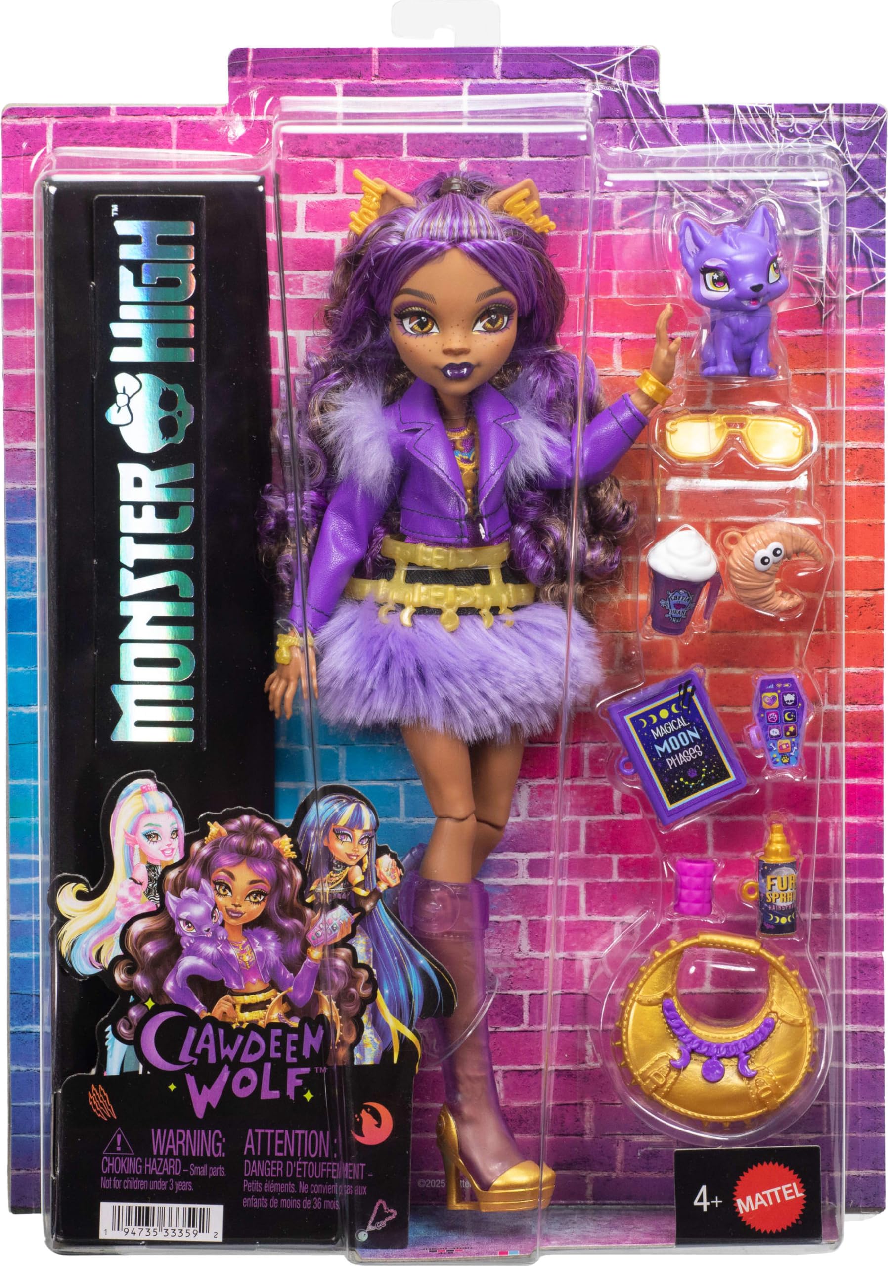 Monster High Clawdeen Wolf Doll with Pet Wolf Pup Crescent and 7 Accessories | 11.248 inches | JHK30 6