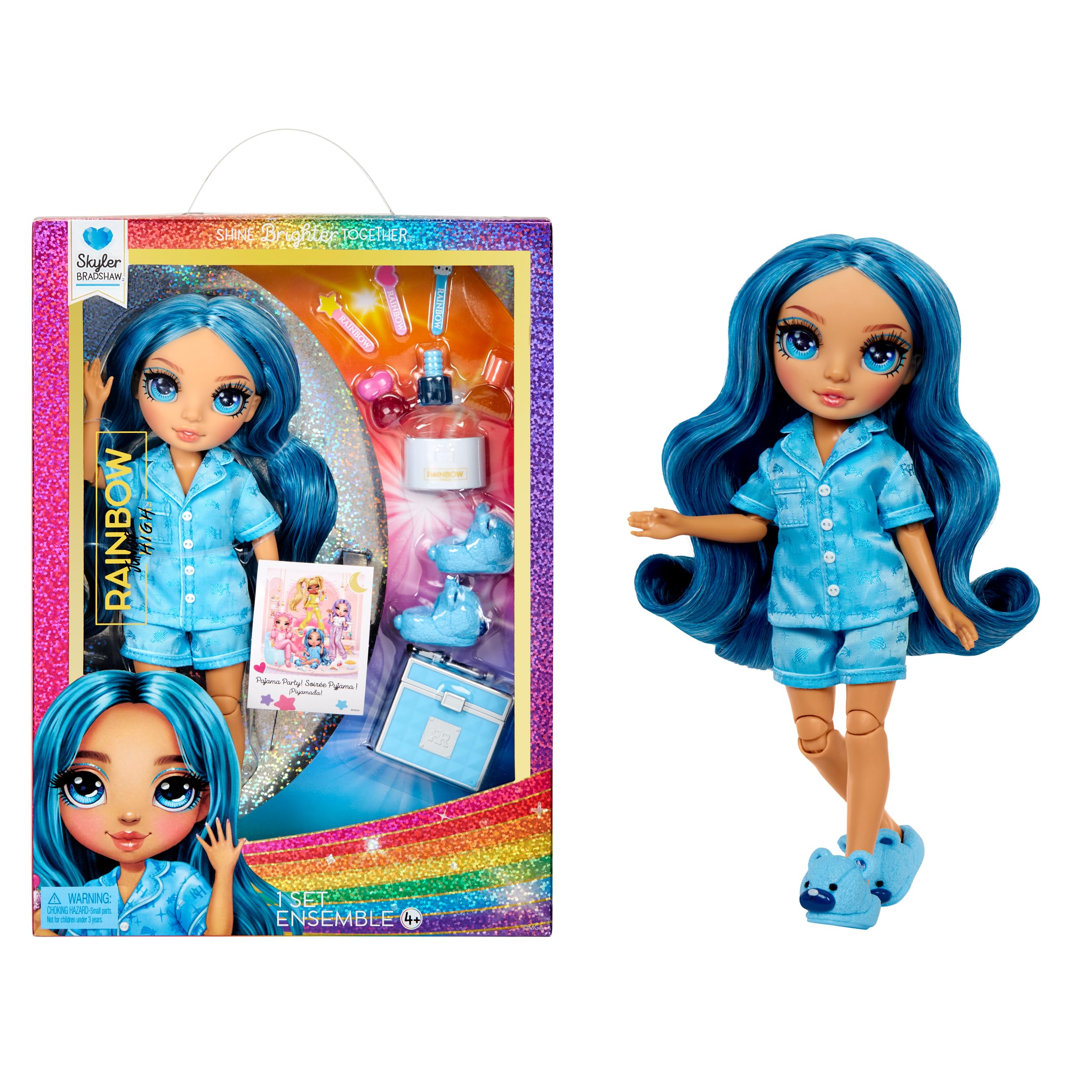 Rainbow High Junior High PJ Party - Skyler (Blue) - 22 cm Posable Doll with Nail Art Accessories - Ages 4-12