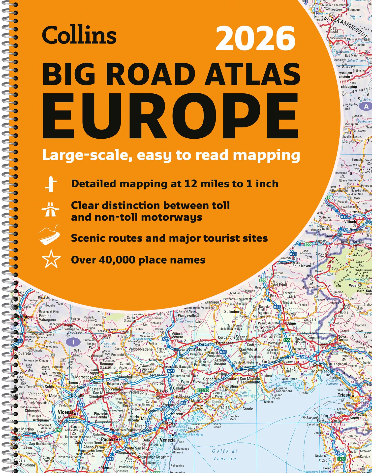 Collins Big Road Atlas Europe 2026 - A3 Spiral Bound | Clear Mapping | New Edition