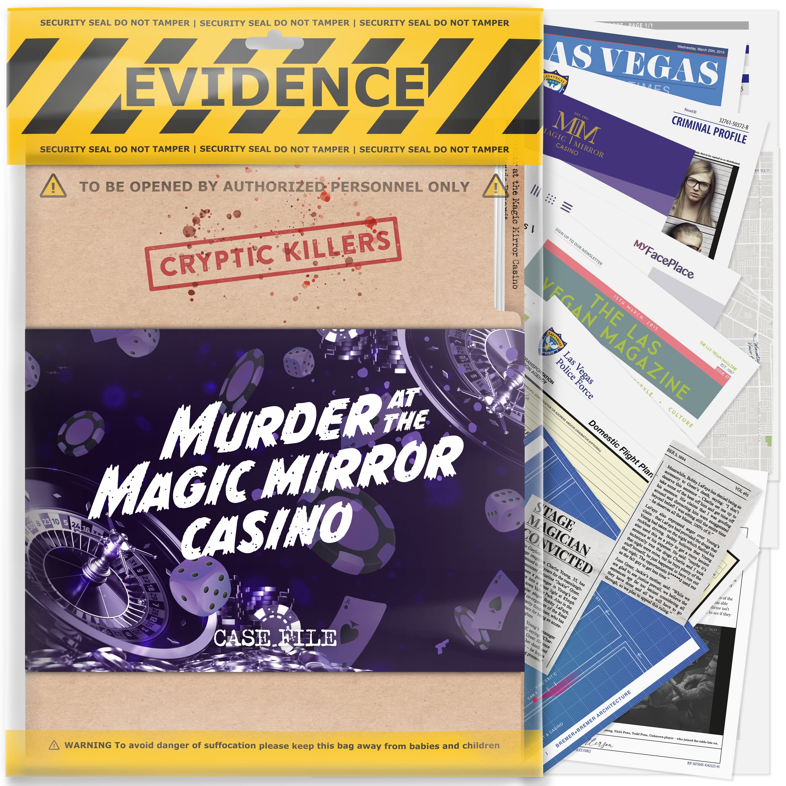 Cryptic Killers Murder at the Magic Mirror Casino Unsolved Murder Mystery Game | 2.5 Hours Playtime | Difficulty 3.5/5