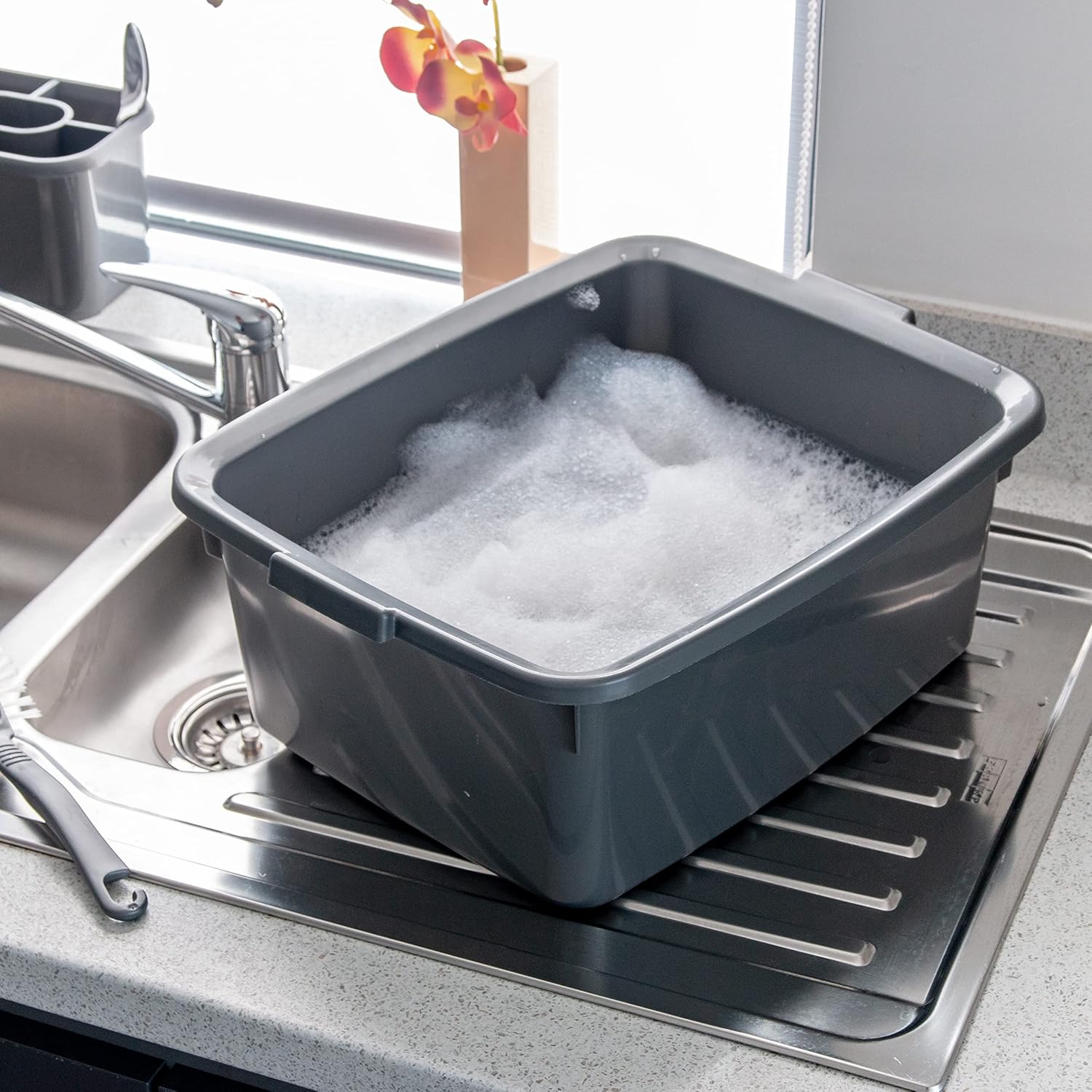 Addis 502813 Plastic Butler Large Rectangular Bowl, Metallic Silver, 12.5L 13