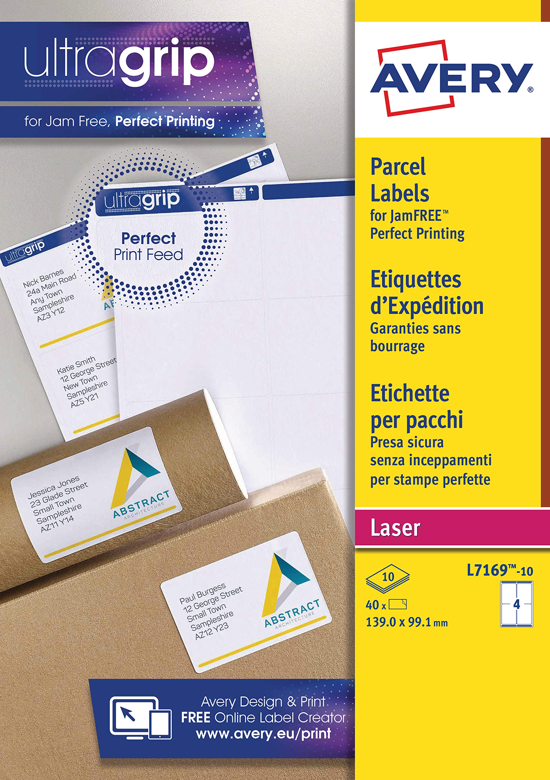 AVERY JamFREE Printable Parcel Labels - 139 x 99.1mm White Paper, 10 Items, FSC Certified
