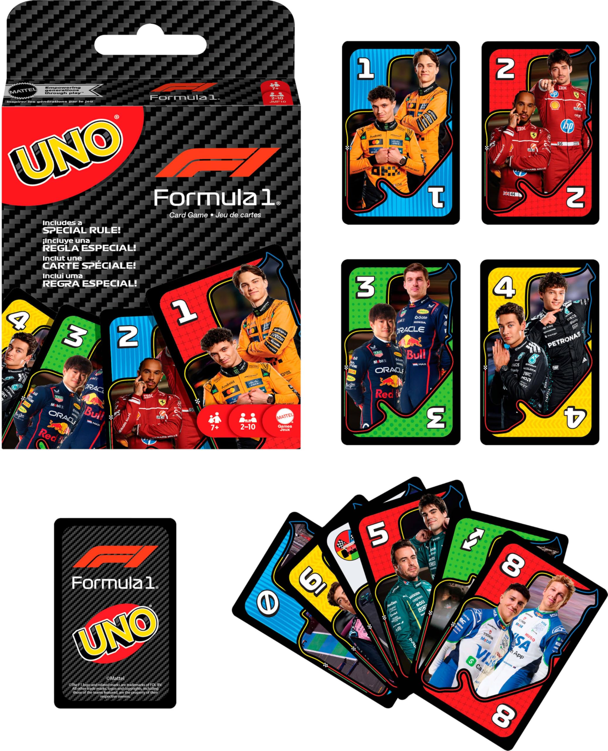 Juegos Mattel UNO F1 Card Game - Collectible Deck for F1 Fans | Ages 7+ | 2-10 Players 6