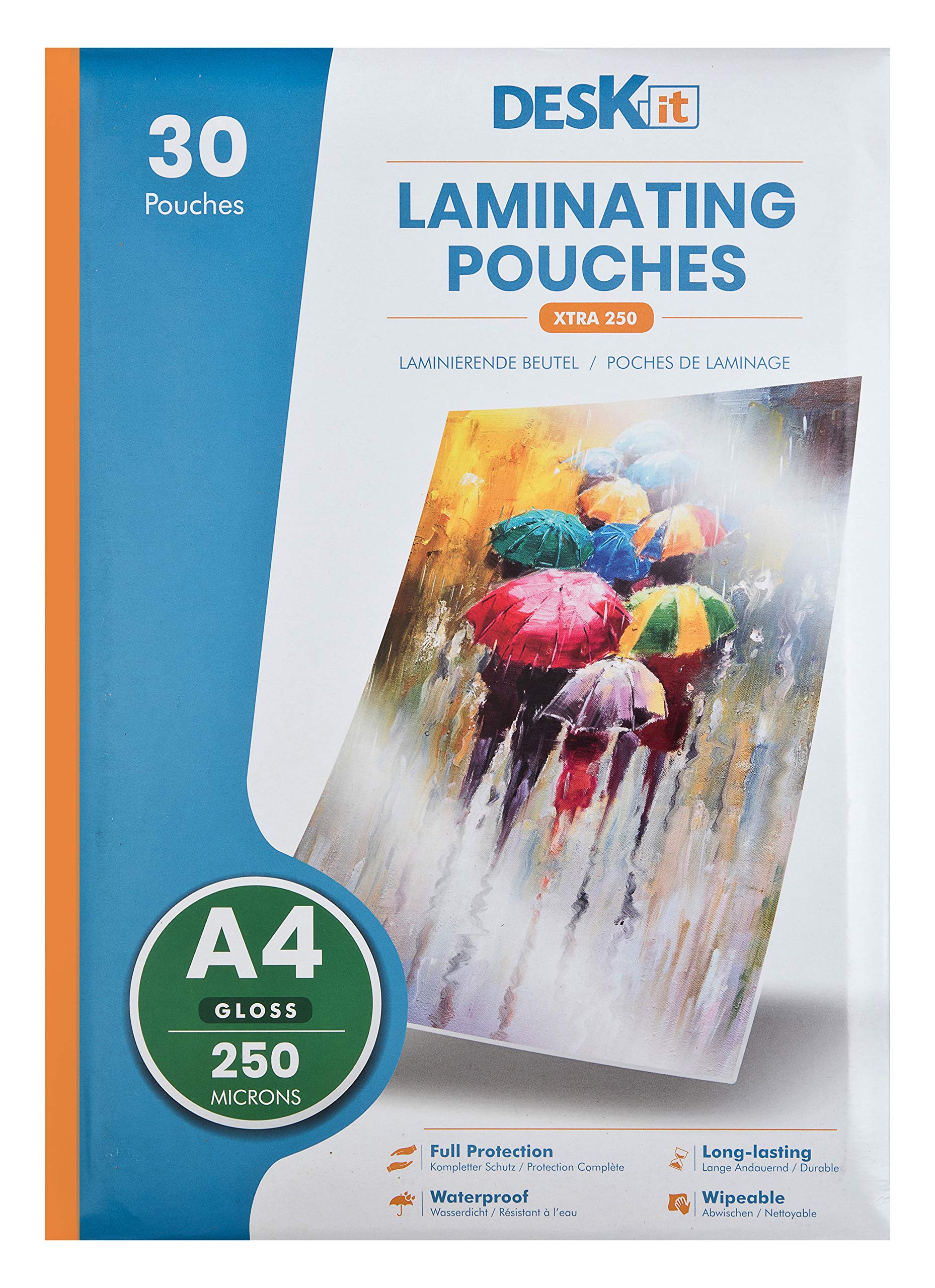 deskit A4 Laminating Pouches - Gloss Finish, 250 Microns, Pack of 30 Sheets 1