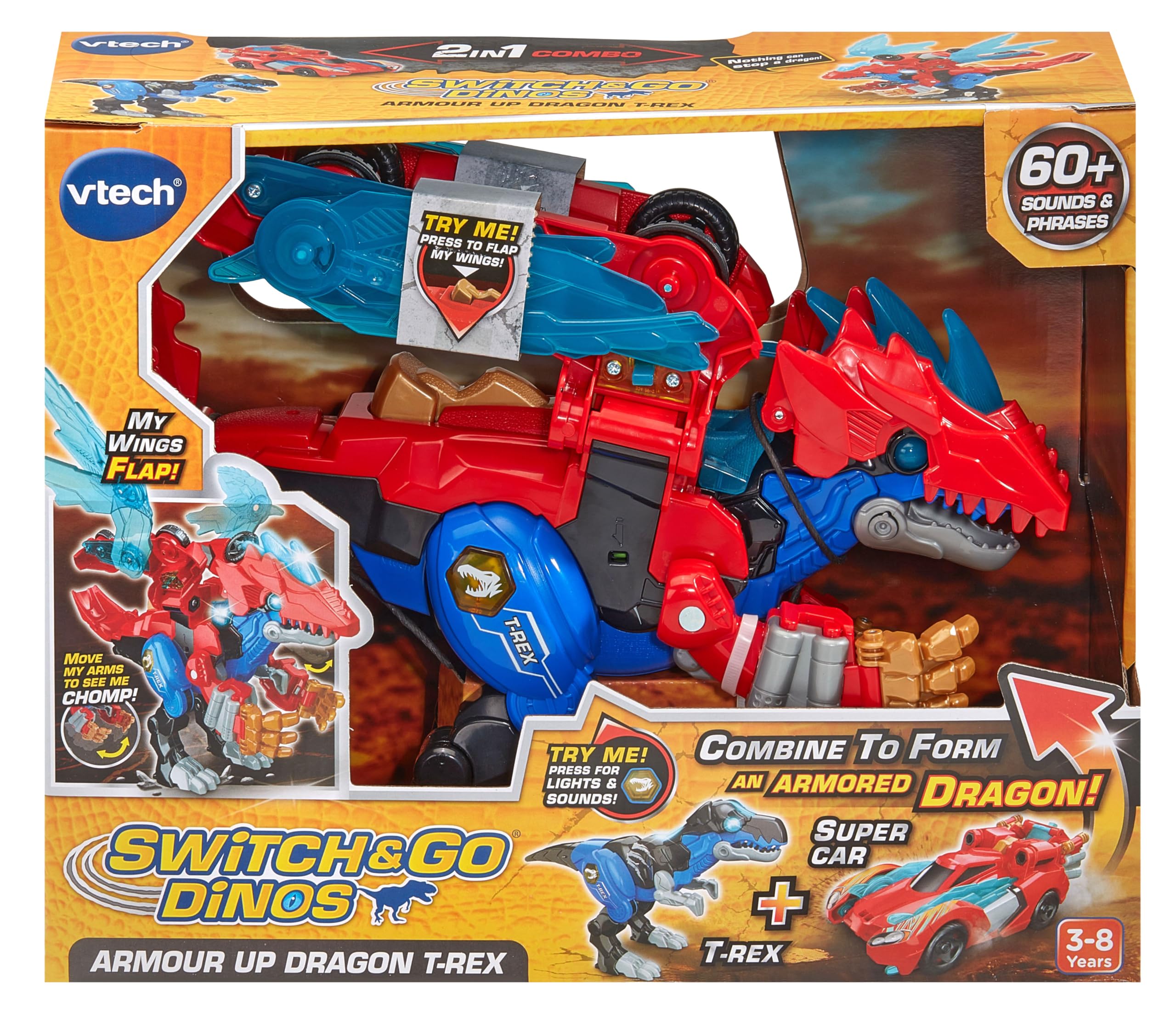 VTech Switch & Go Dinos Armour Up Dragon T-Rex - 2-in-1 Interactive Dinosaur Toy with Lights & Sounds 7