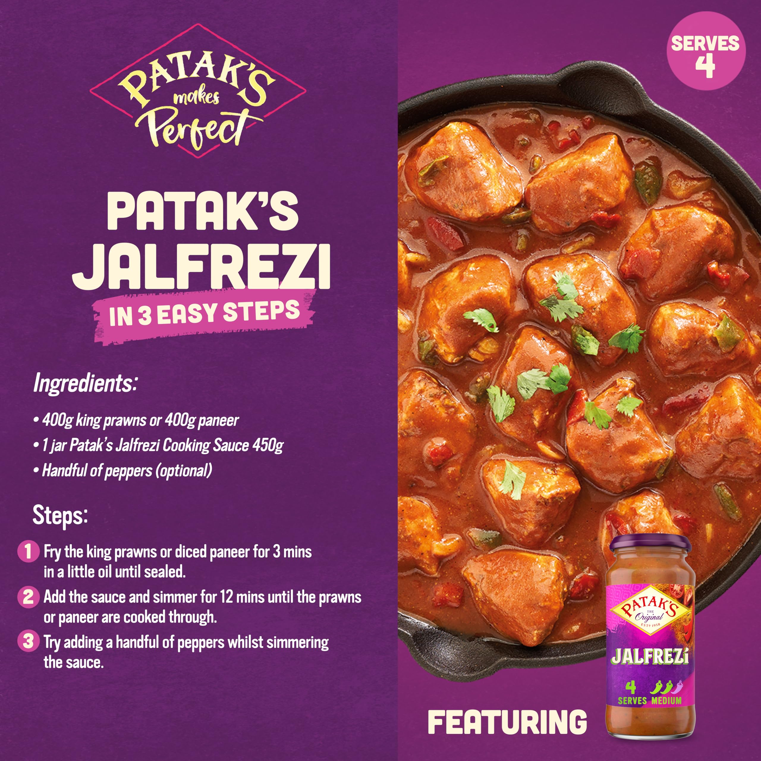Patak's Jalfrezi Curry Sauce - Medium Spice, Sweet Pepper & Tomato Flavor | 450g
