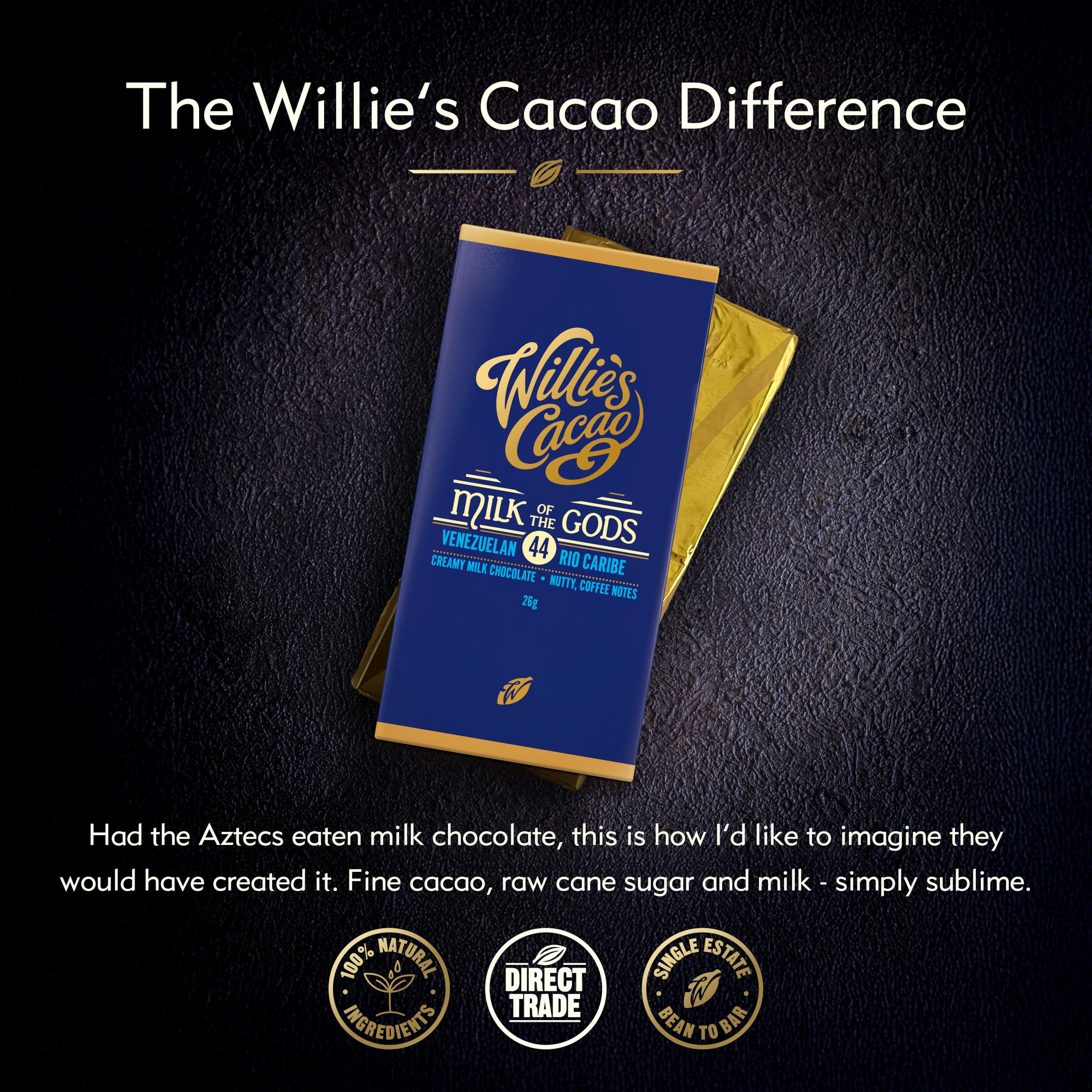 Willie's Cacao - Milk of the Gods 44% Milk Chocolate Bar 26g x 30 9
