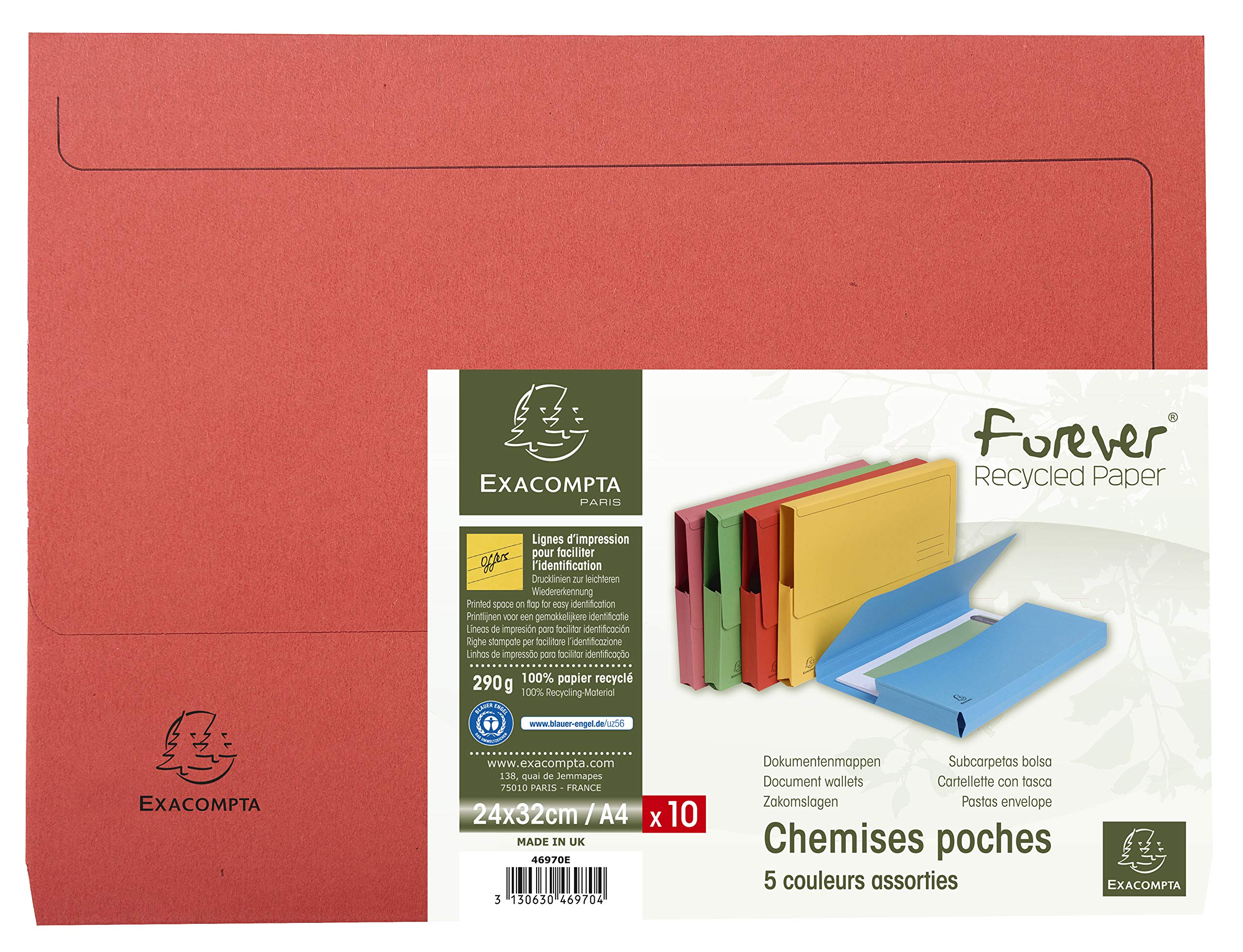 Exacompta Forever Document Wallets - A4 Size, Pressboard, Pack of 10 Assorted Colours