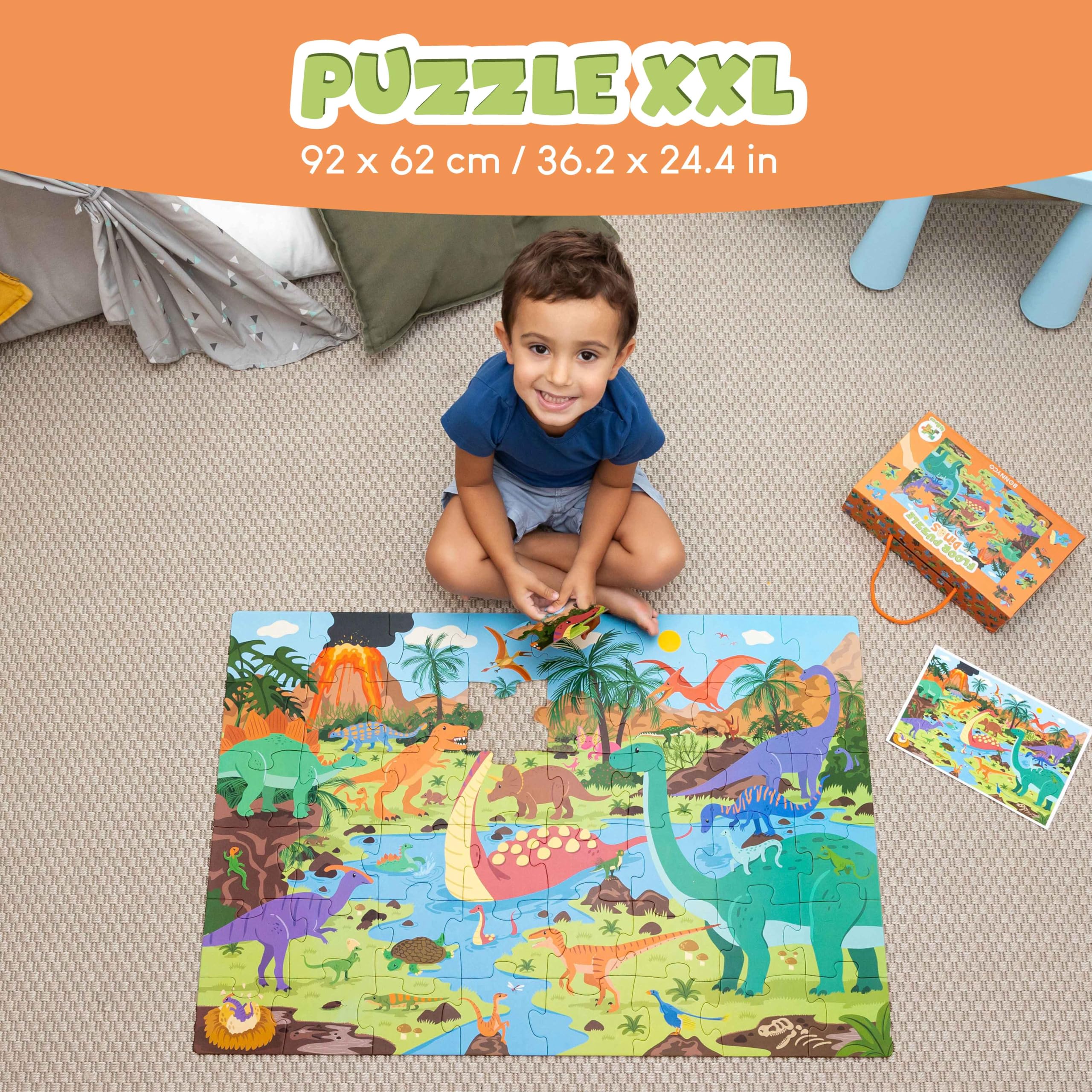 BONNYCO Giant Dinosaur Floor Puzzle - 48 Large Pieces, Ages 2+