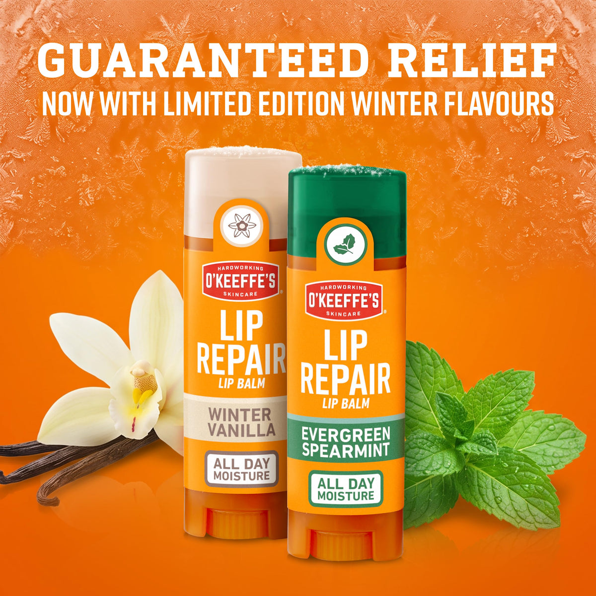 O'Keeffe's Winter Lip Saviours Multipack - 4 Lip Repair Sticks, Winter Vanilla & Evergreen Spearmint