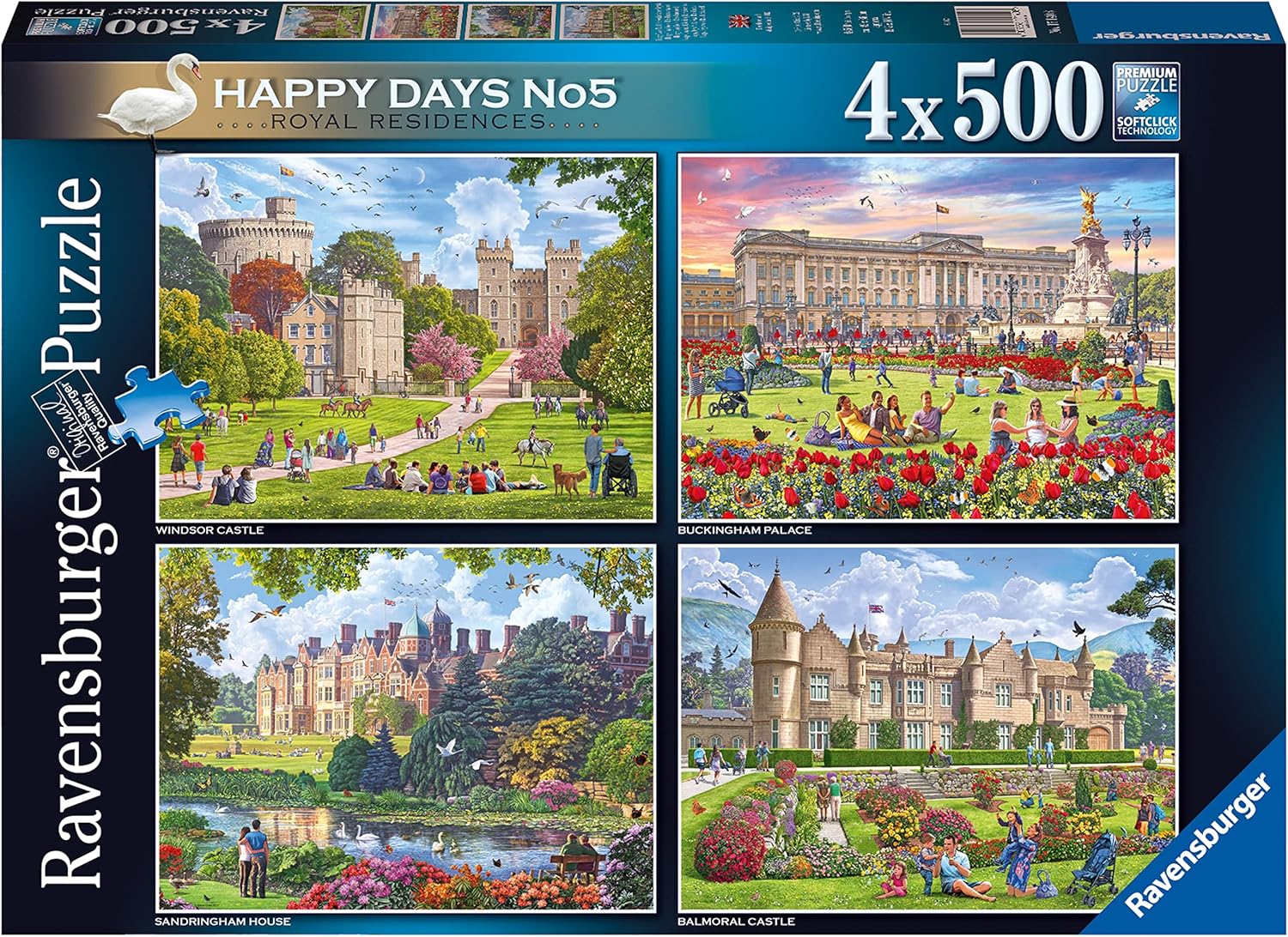Ravensburger Happy Days Royal Residences 4x 500 Piece Jigsaw Puzzle - Garden Seasons Collection 1