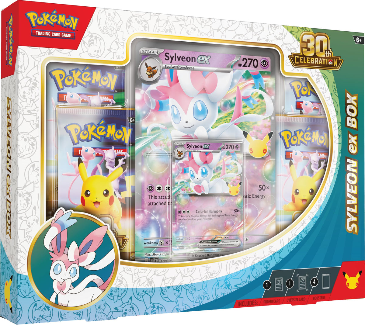 Pokémon TCG: 30th Celebration Sylveon ex Box - 4 Booster Packs, Foil Promo Cards