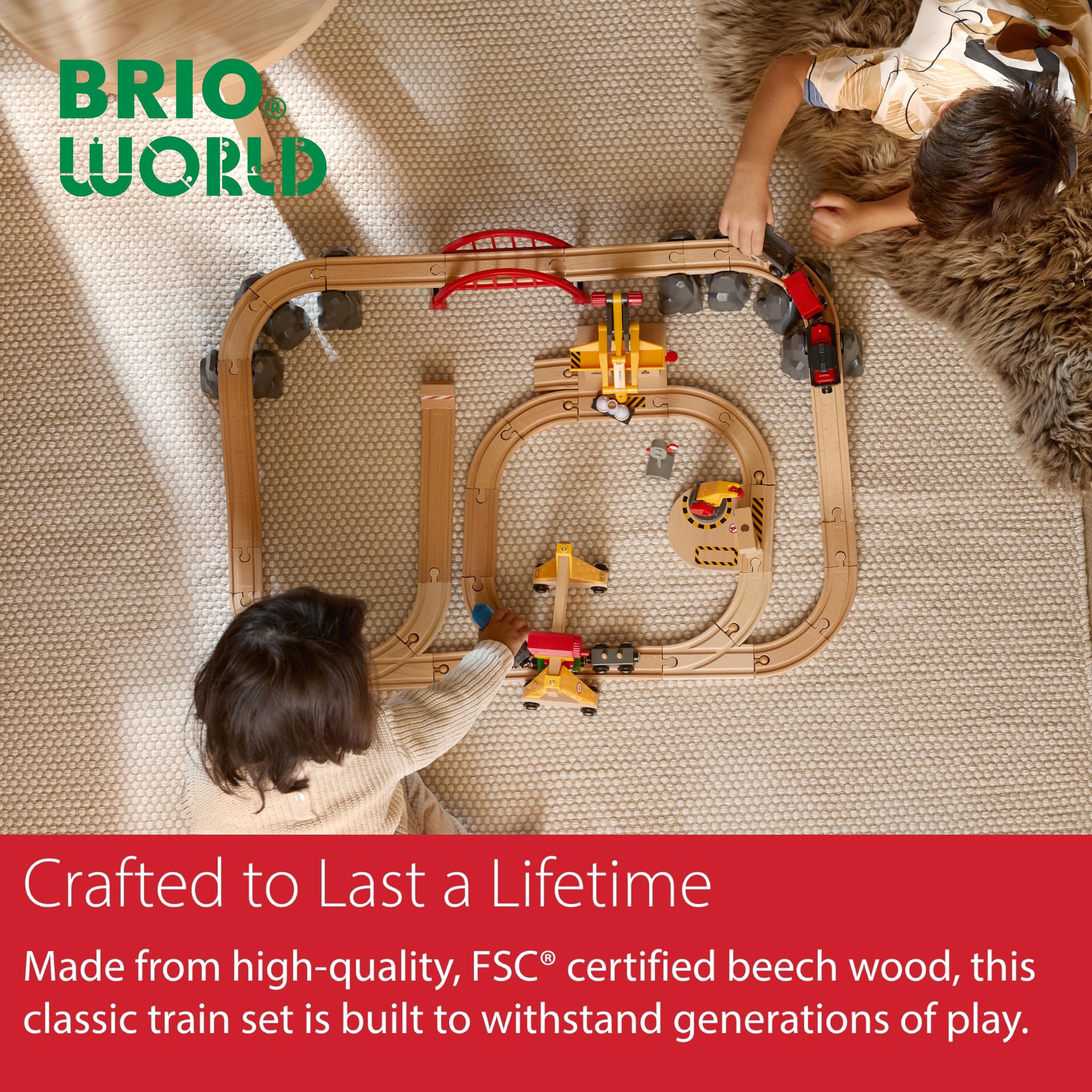 BRIO World Deluxe Cargo Wooden Railway Train Set | 54 Pieces | Age 3+ 7