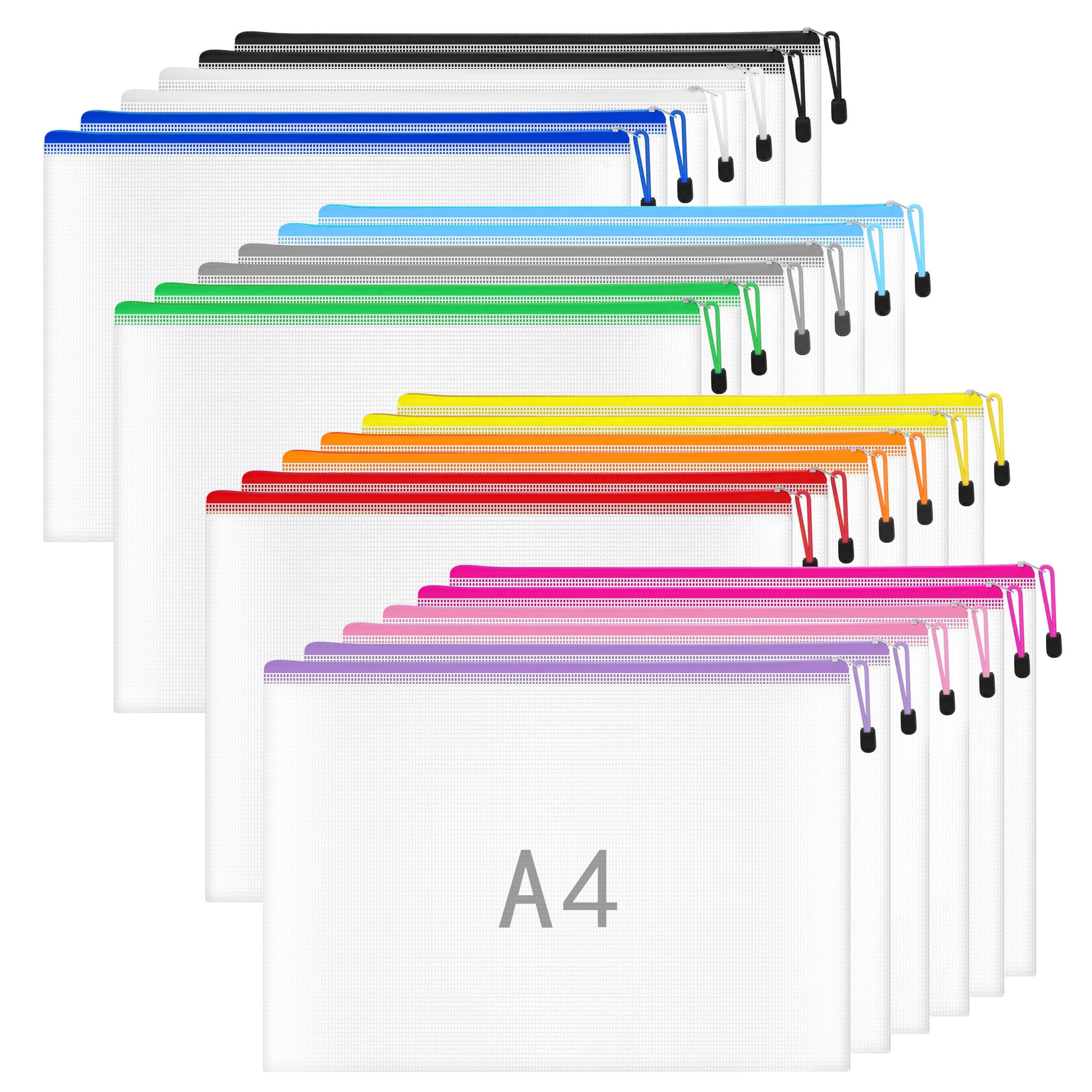 NORTHERN BROTHERS 24PCS A4 Plastic Zip Wallets - Coloured PVC Folders | Hanging Feature