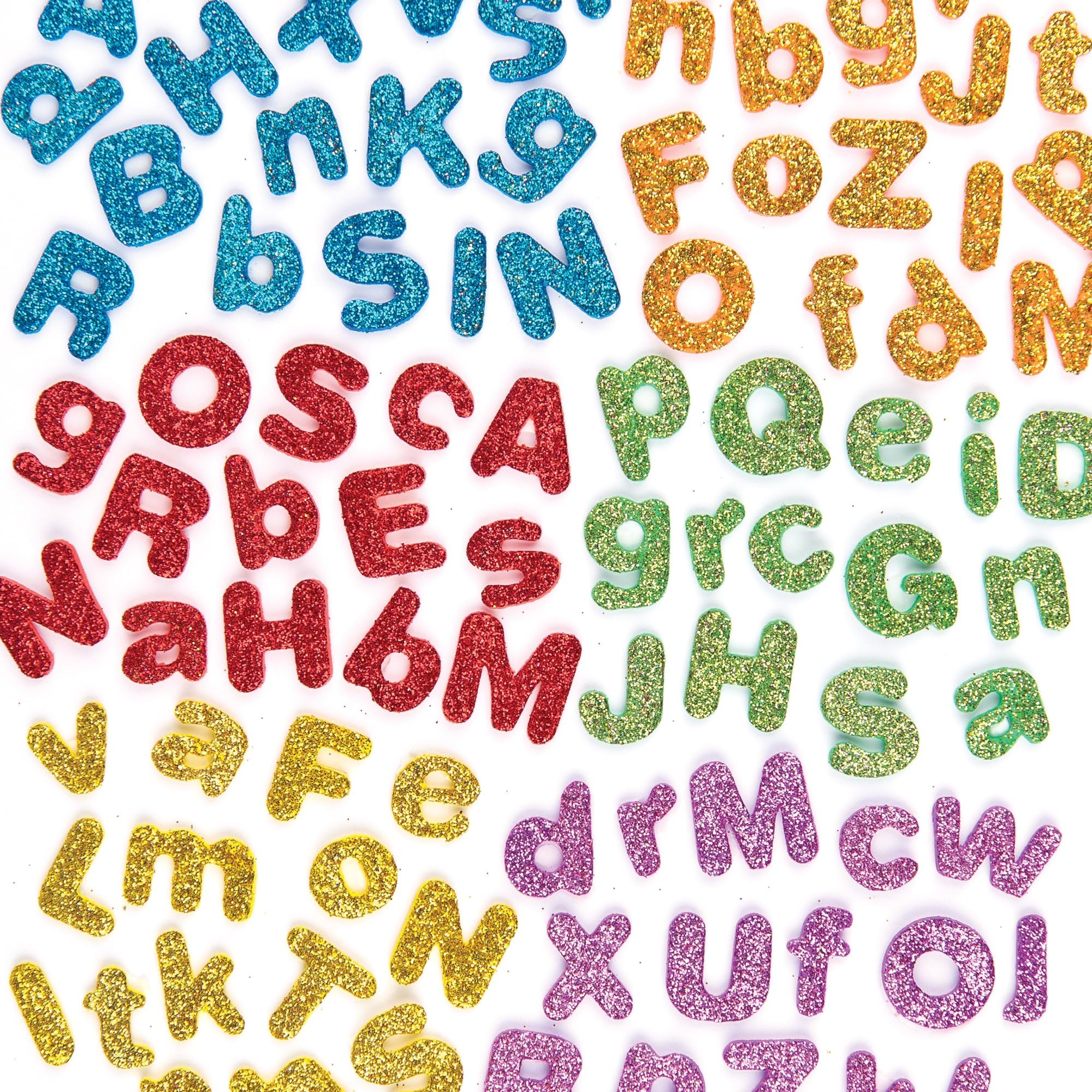 Baker Ross EX594 Glitter Letter Puffy Stickers - 850 Pack Self Adhesive Foam Shapes for Scrapbooking | 1cm-1.5cm