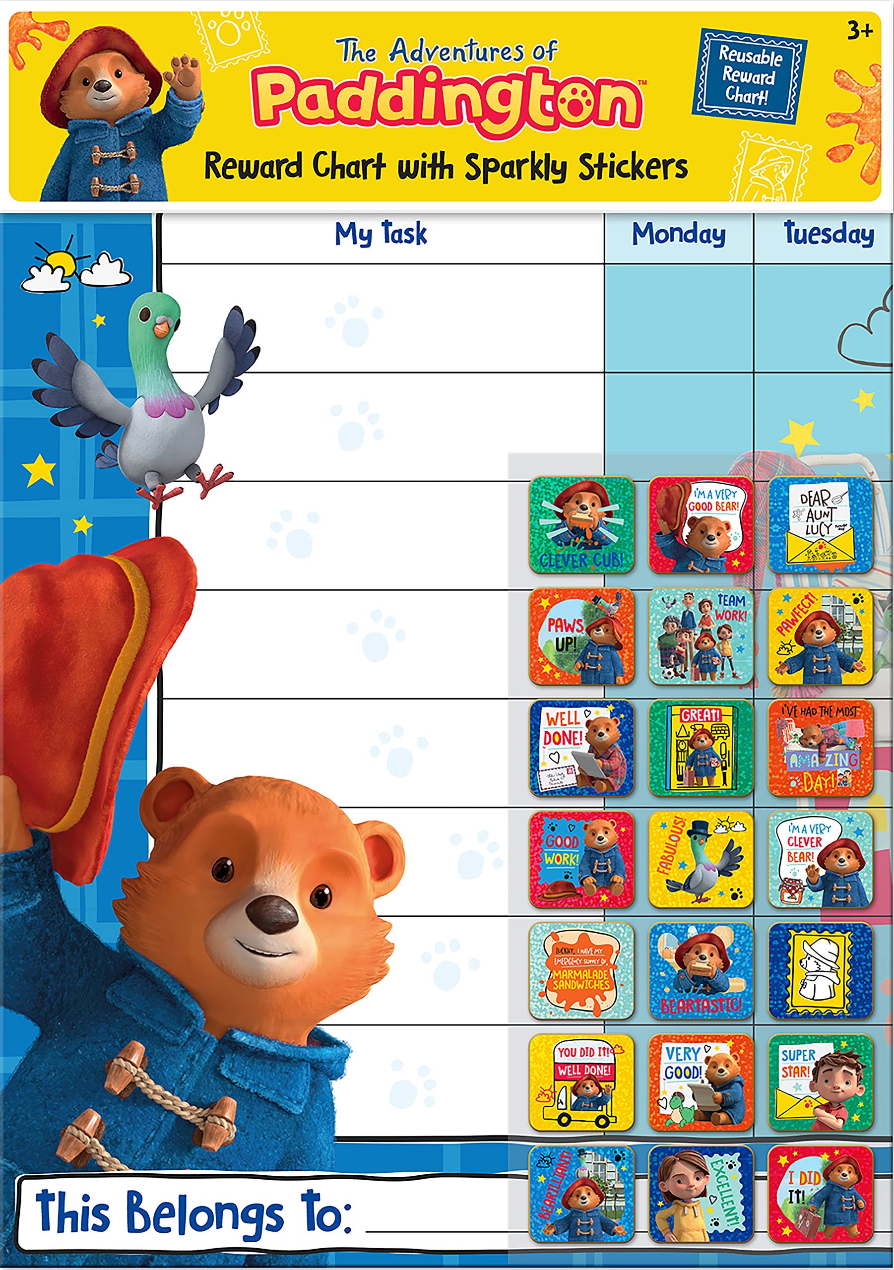 Paper Projects The Adventures of Paddington Reward Chart - Encourages Good Behaviour | Includes 56 Sparkly Stickers | Unisex Children