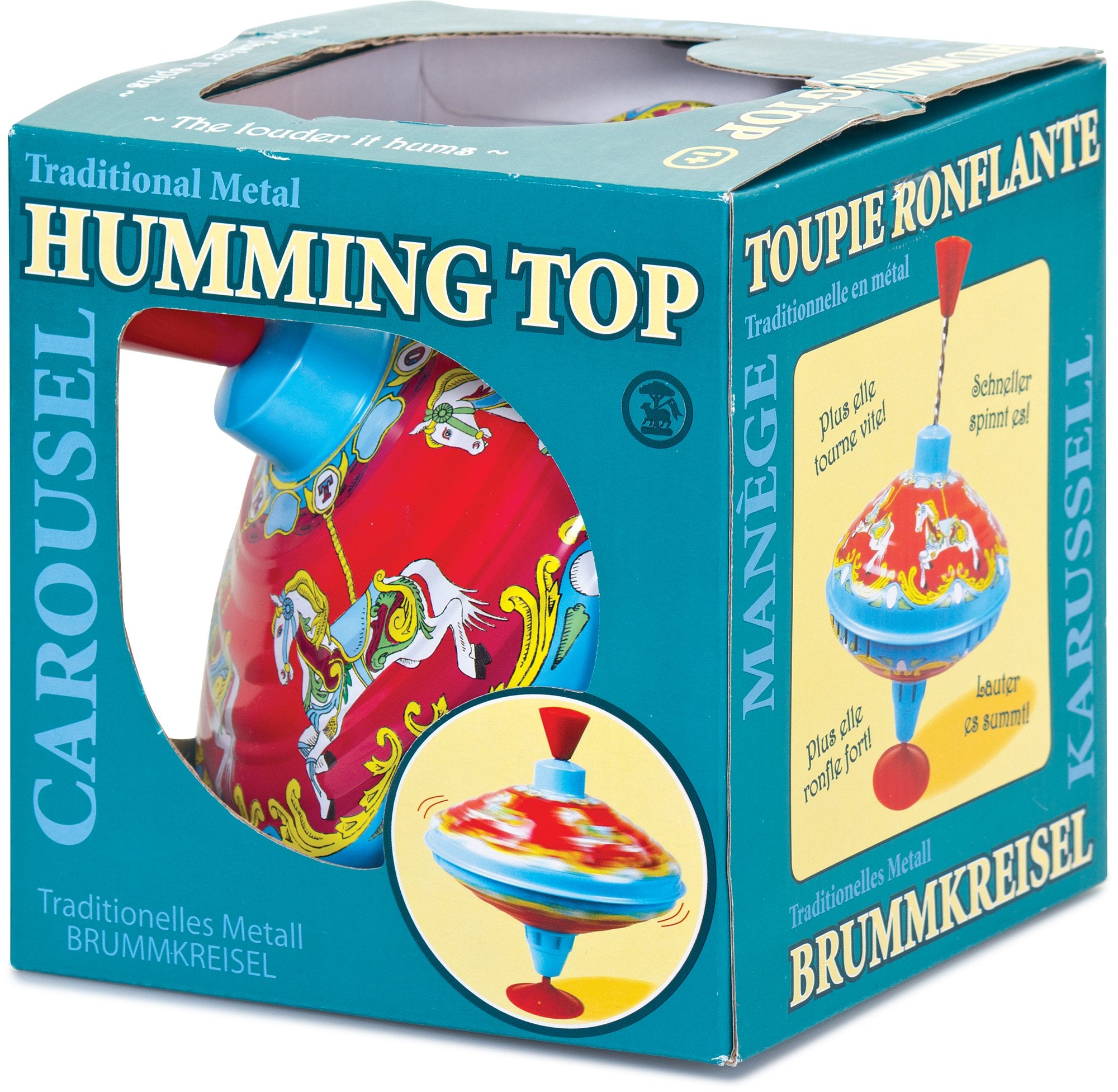 Tobar Carousel Humming Top - Traditional Metal Spinning Toy | 17.5cm Tall | Mixed Color