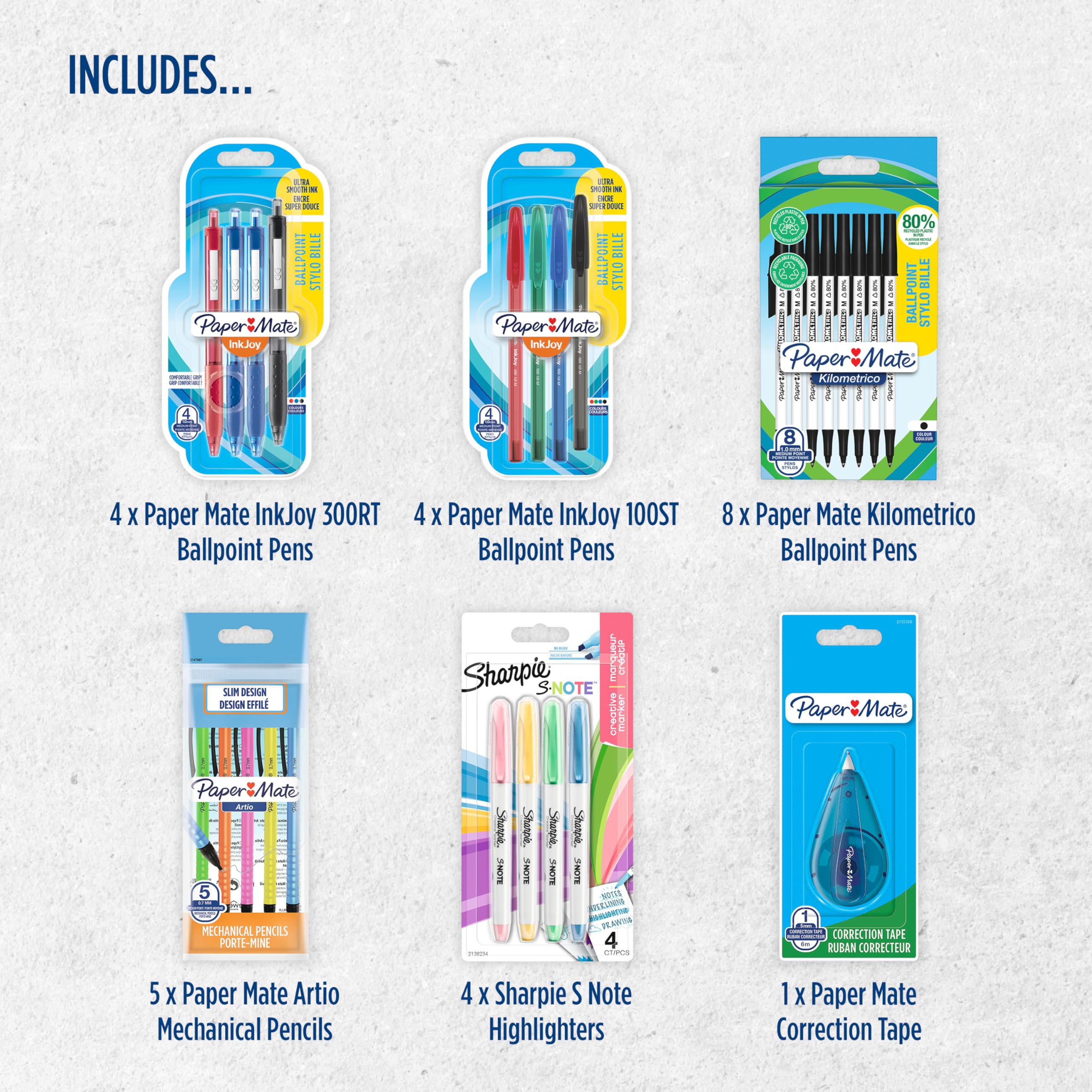 Paper Mate & Sharpie 26 Piece Pen and Pencil Set with Highlighters and Correction Tape | Assorted Colors