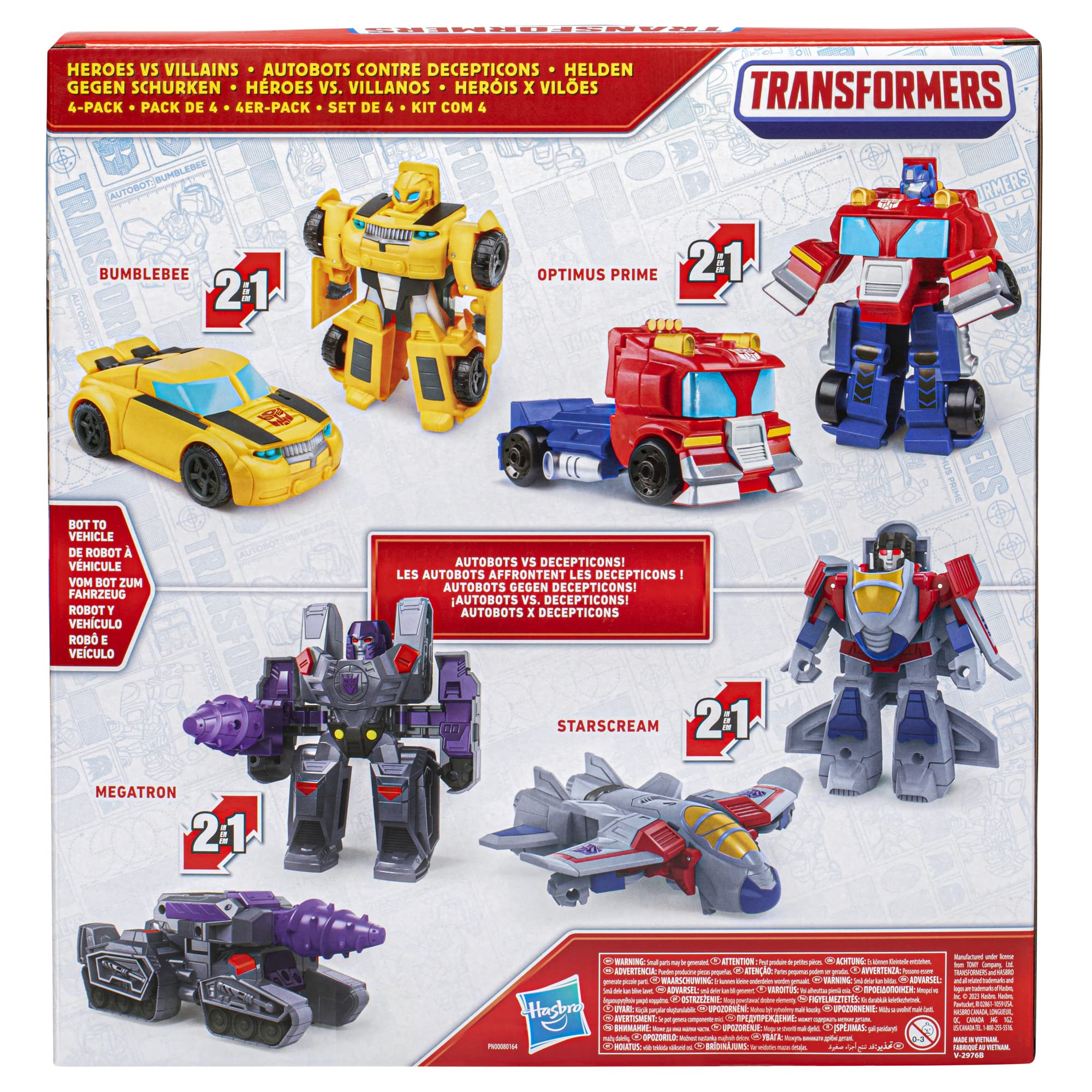Transformers Heroes vs Villains 4-Pack Action Figures | Optimus Prime, Bumblebee, Megatron, Starscream | 11-cm 4
