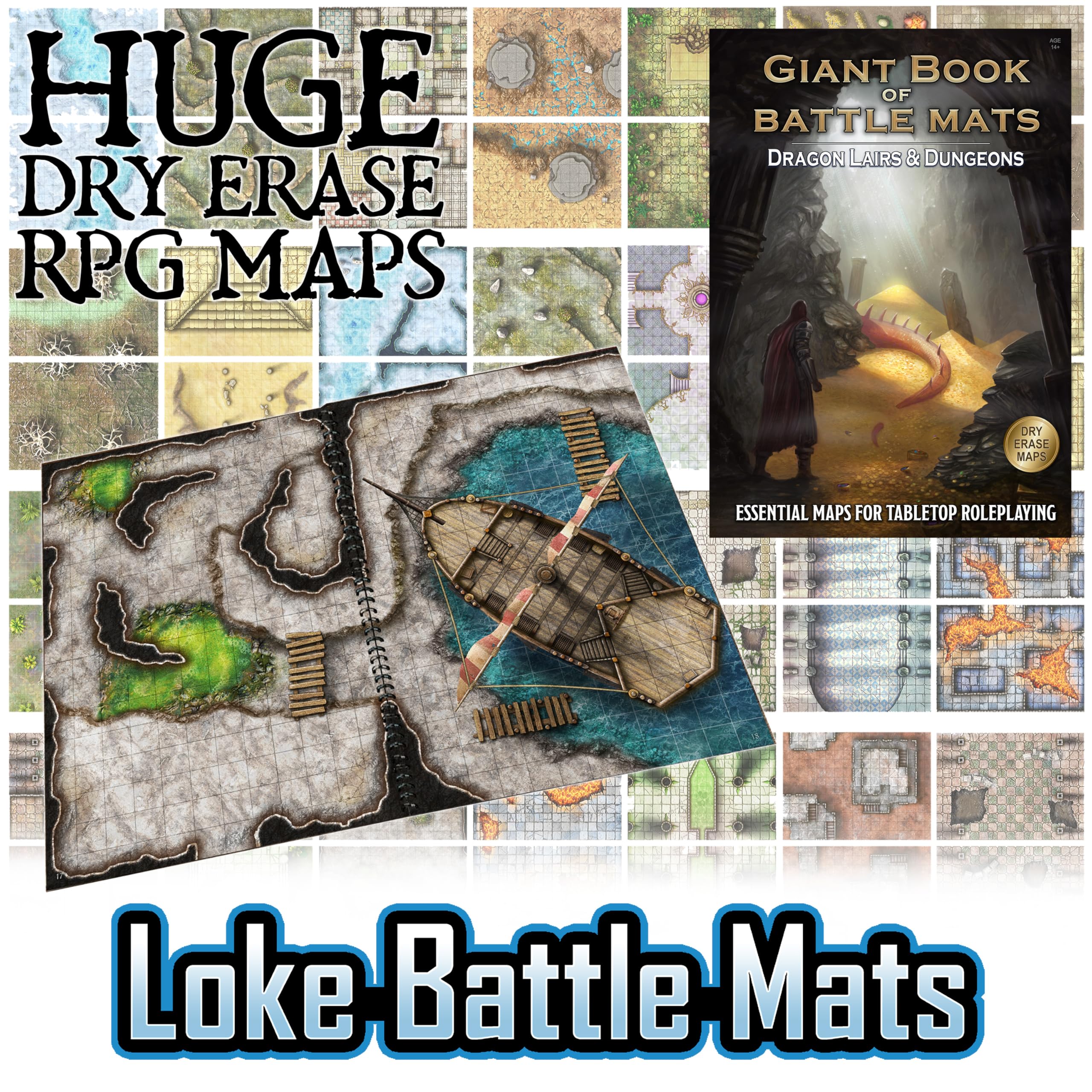 Loke BattleMats Dragon Lairs & Dungeons: Giant Book of Battle Mats | 62 Erasable Pages | Cardboard 2