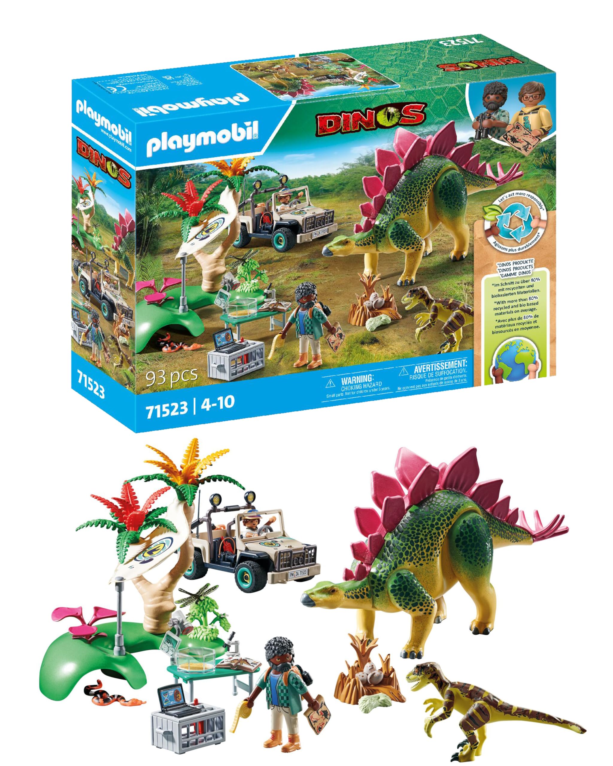 PLAYMOBIL 71523 Dinos Research Camp Playset - Jungle Exploration with Researchers, Dinosaurs & Vehicles for Kids 4+
