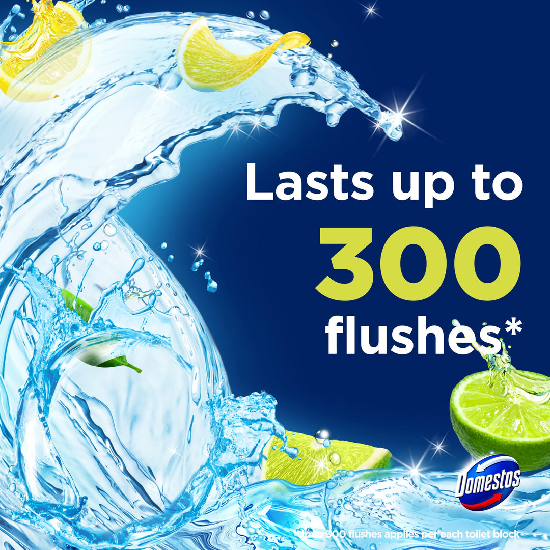 Domestos Power 5 Lime Toilet Rim Blocks 2x 50 g - Long-Lasting Toilet Freshener with Limescale Prevention