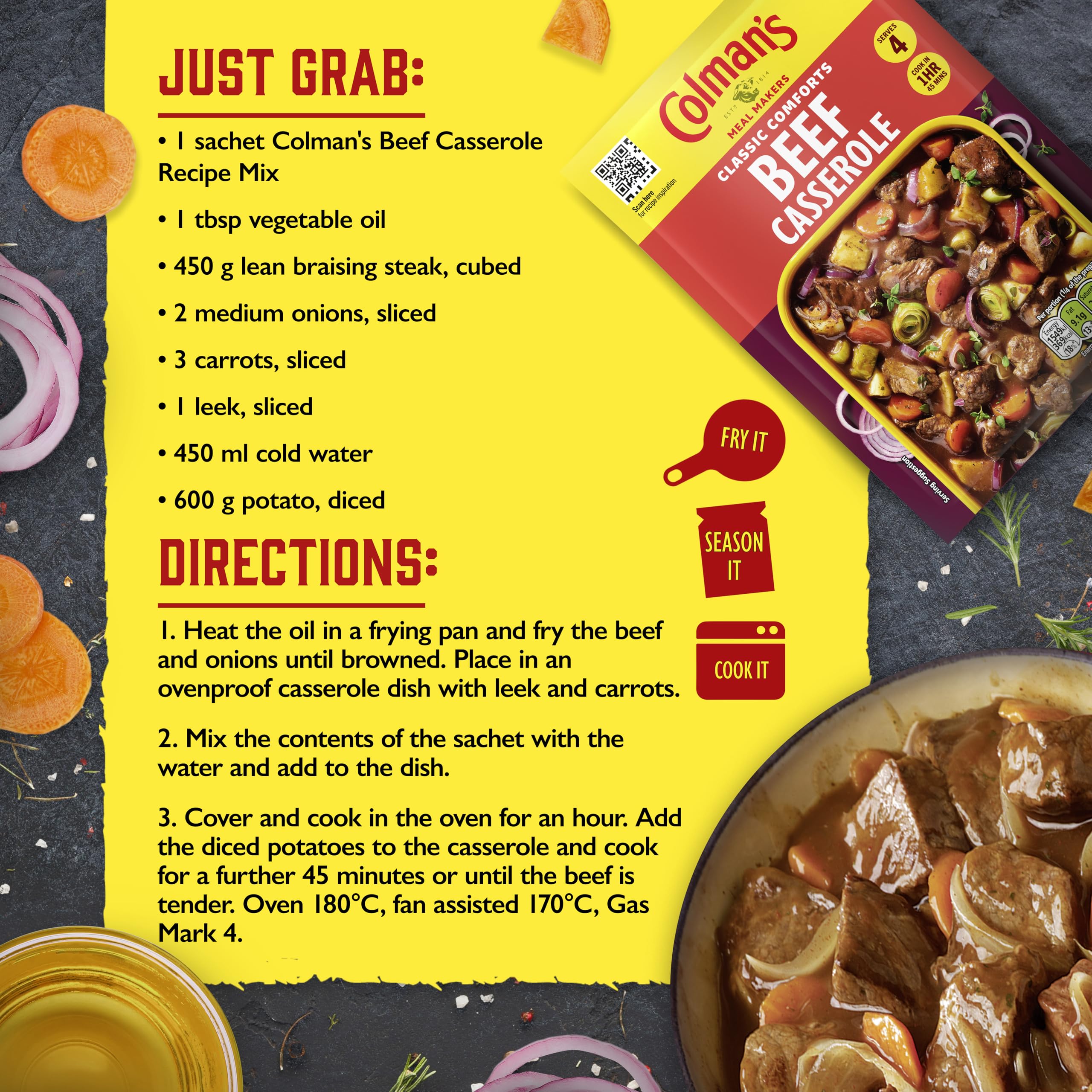 Colman's Classic Comforts Beef Casserole Meal Maker - 4 Servings | 40g Pack 6
