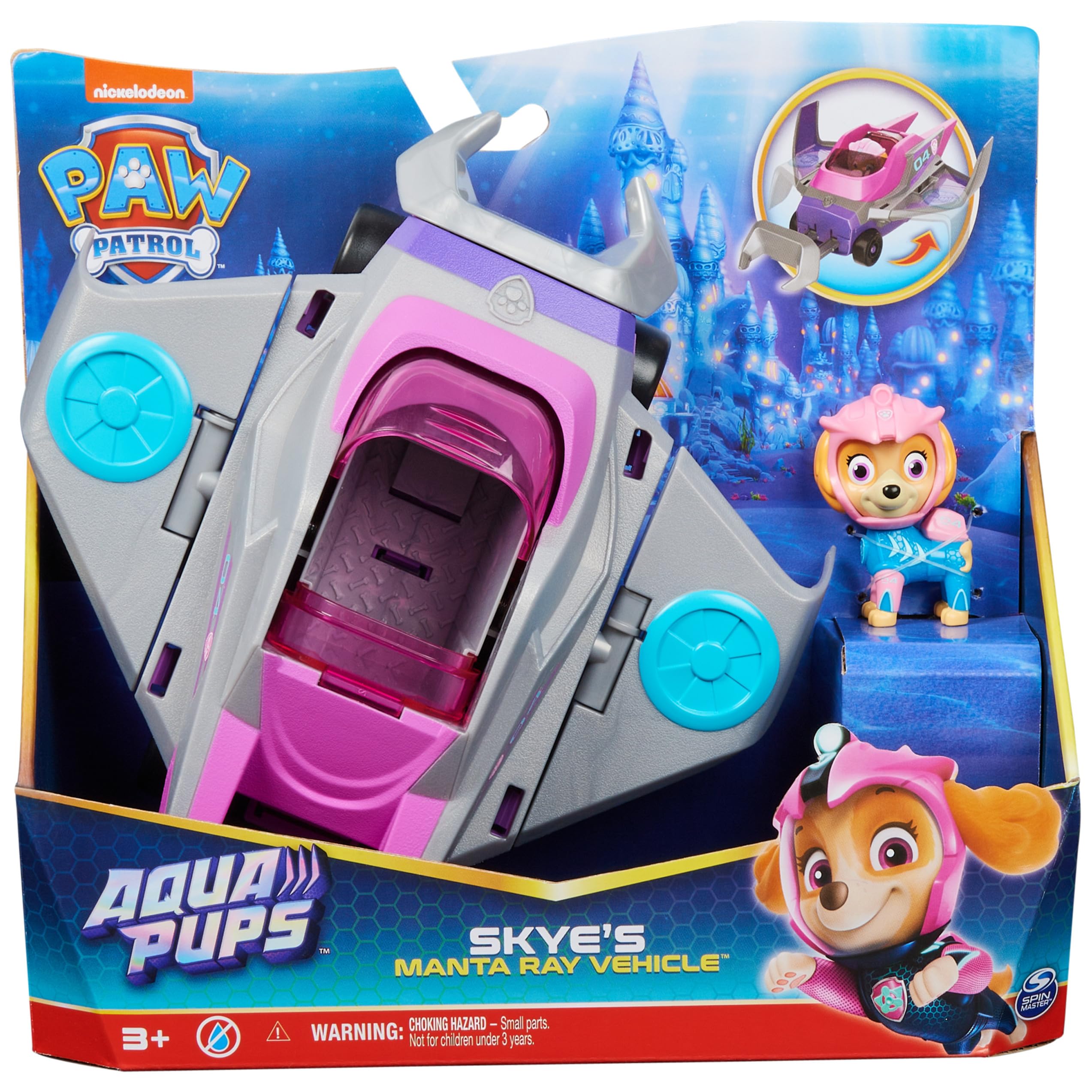 PAW Patrol Aqua Pups Skye Transforming Manta Ray Vehicle with Action Figure - Ages 3+ 9