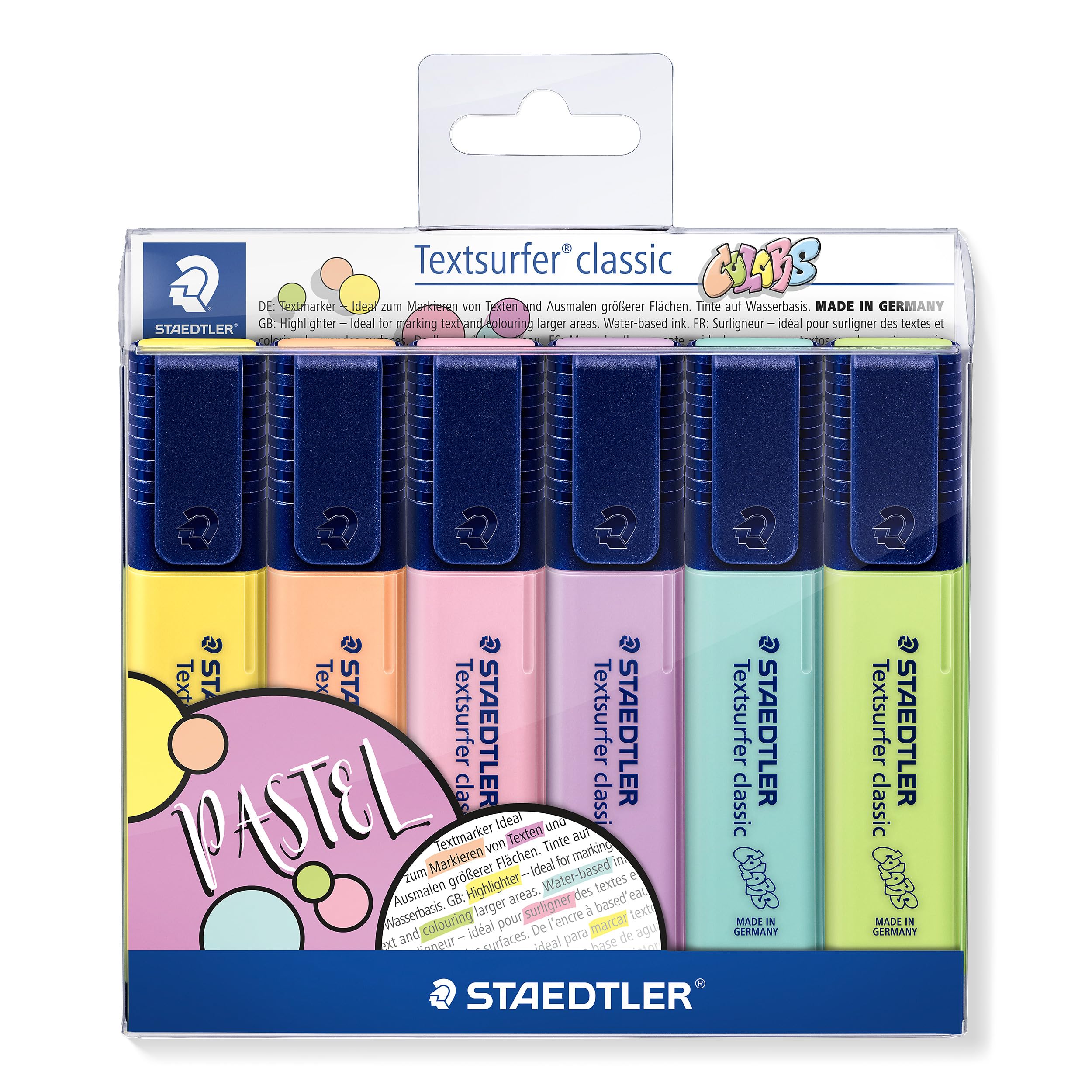 STAEDTLER Textsurfer Classic Pastel Highlighter - Chisel Tip, Ink Jet Safe | Pack of 6