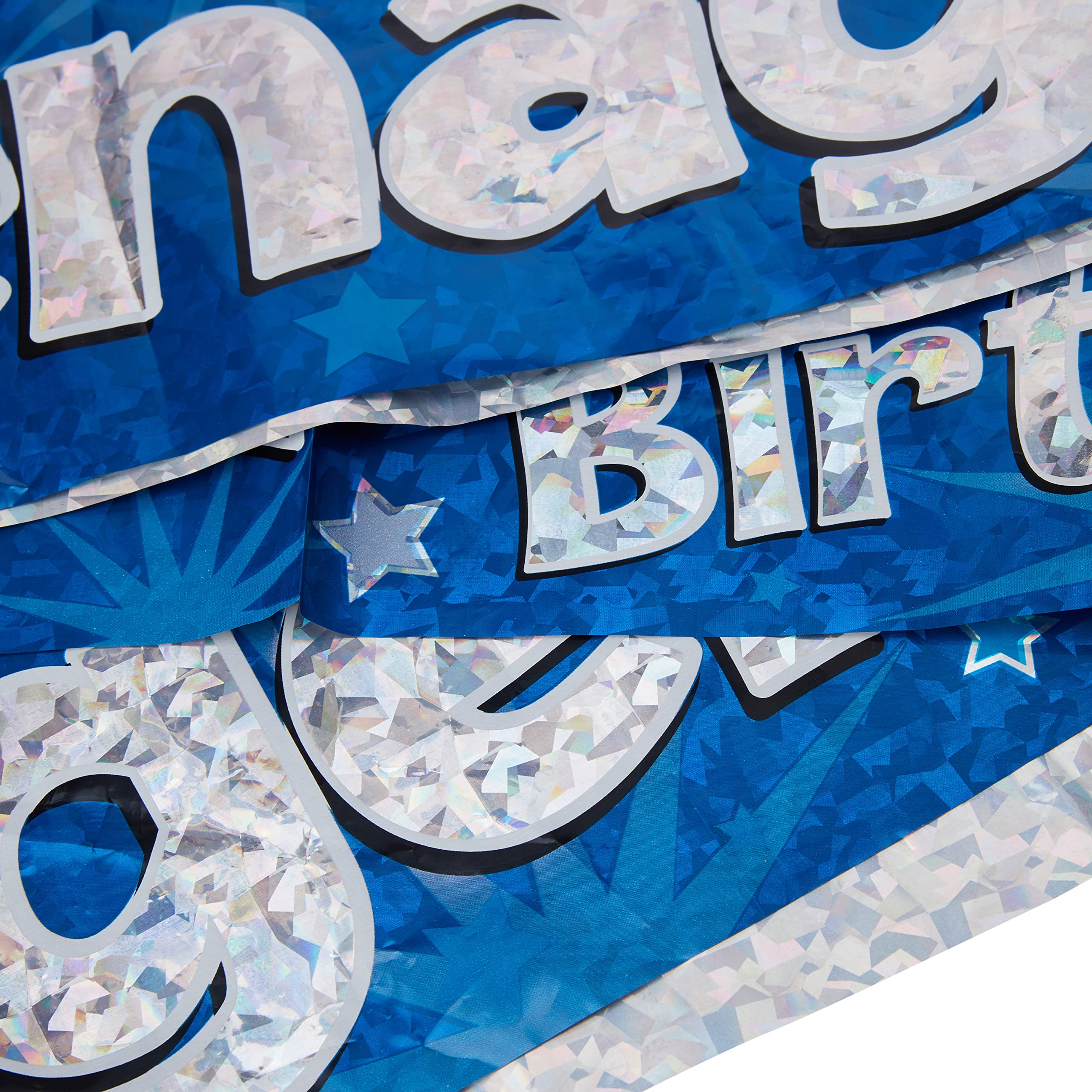 OakTree Happy Birthday Teenager Banner - 9ft Blue Foil Holographic | Foldable 4