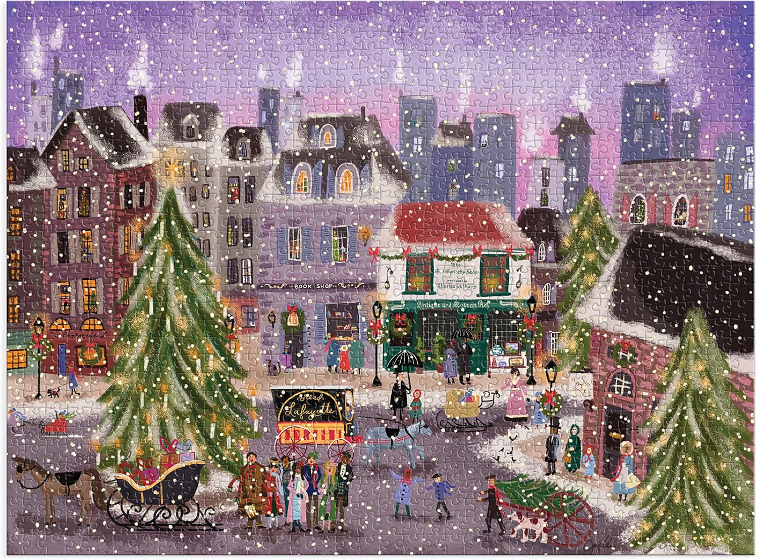 Galison The Christmas Square 1000 Piece Jigsaw Puzzle - Holiday Village Art by Joy Laforme 9