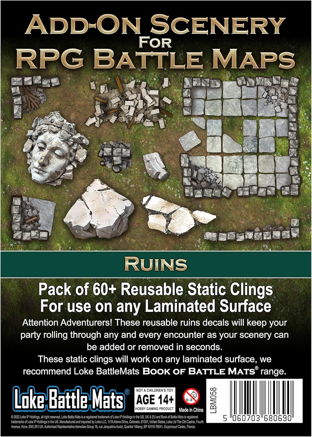 Loke BattleMats LBM-058 Ruinen-Add-On-Szenerie für RPG-Karten – mehrfarbige, wiederverwendbare statische Aufkleber